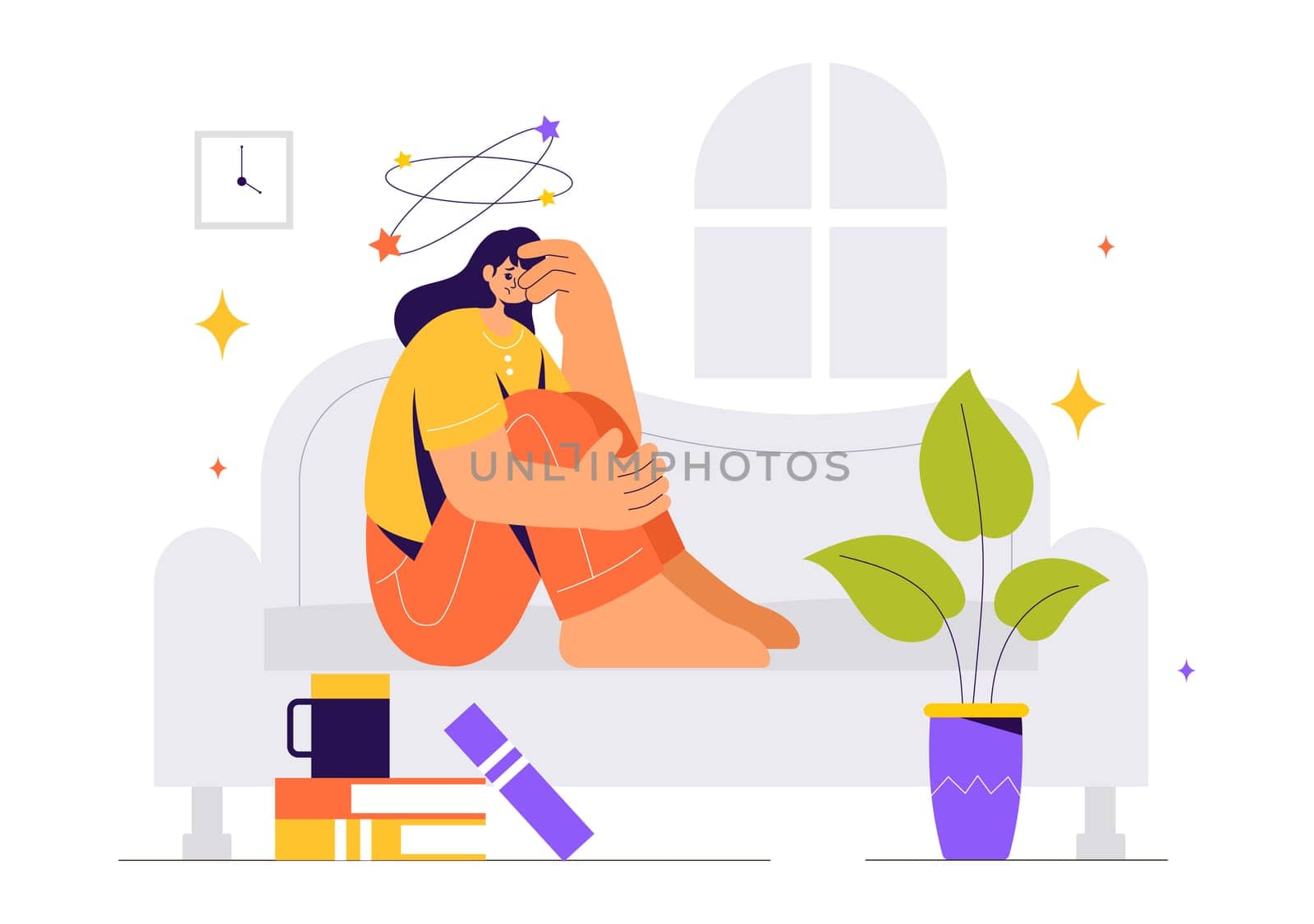 Migraine Vector Illustration of People Suffering from Headaches, Stress, Multitasking, and Migraines in a Healthcare Flat Style Cartoon Background