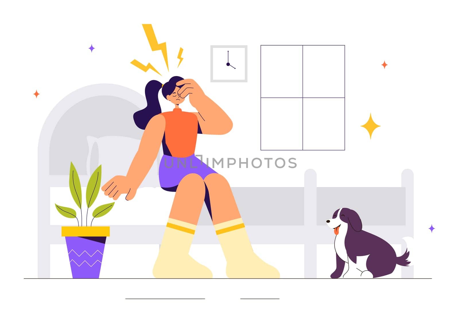Migraine Vector Illustration of People Suffering from Headaches, Stress, Multitasking, and Migraines in a Healthcare Flat Style Cartoon Background