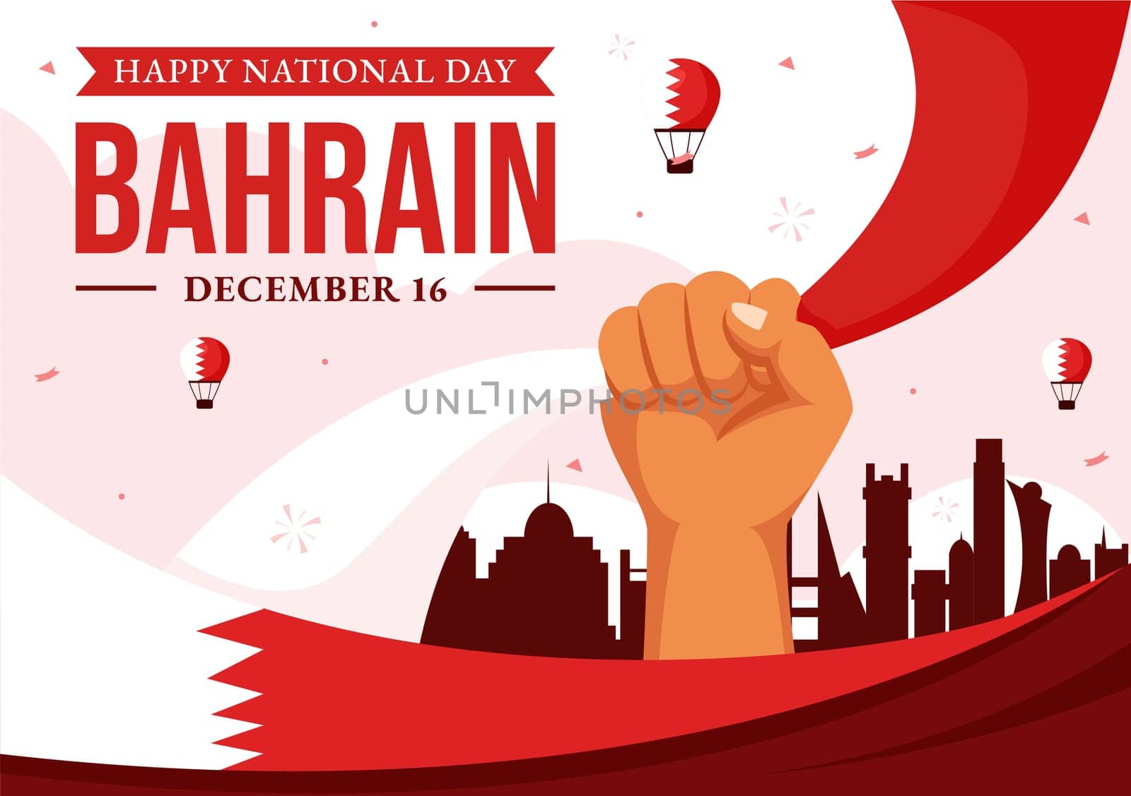 Happy Bahrain National Day Vector Illustration on December 16th, Featuring a Waving Flag in a Patriotic Holiday, in a Flat Style Cartoon Background