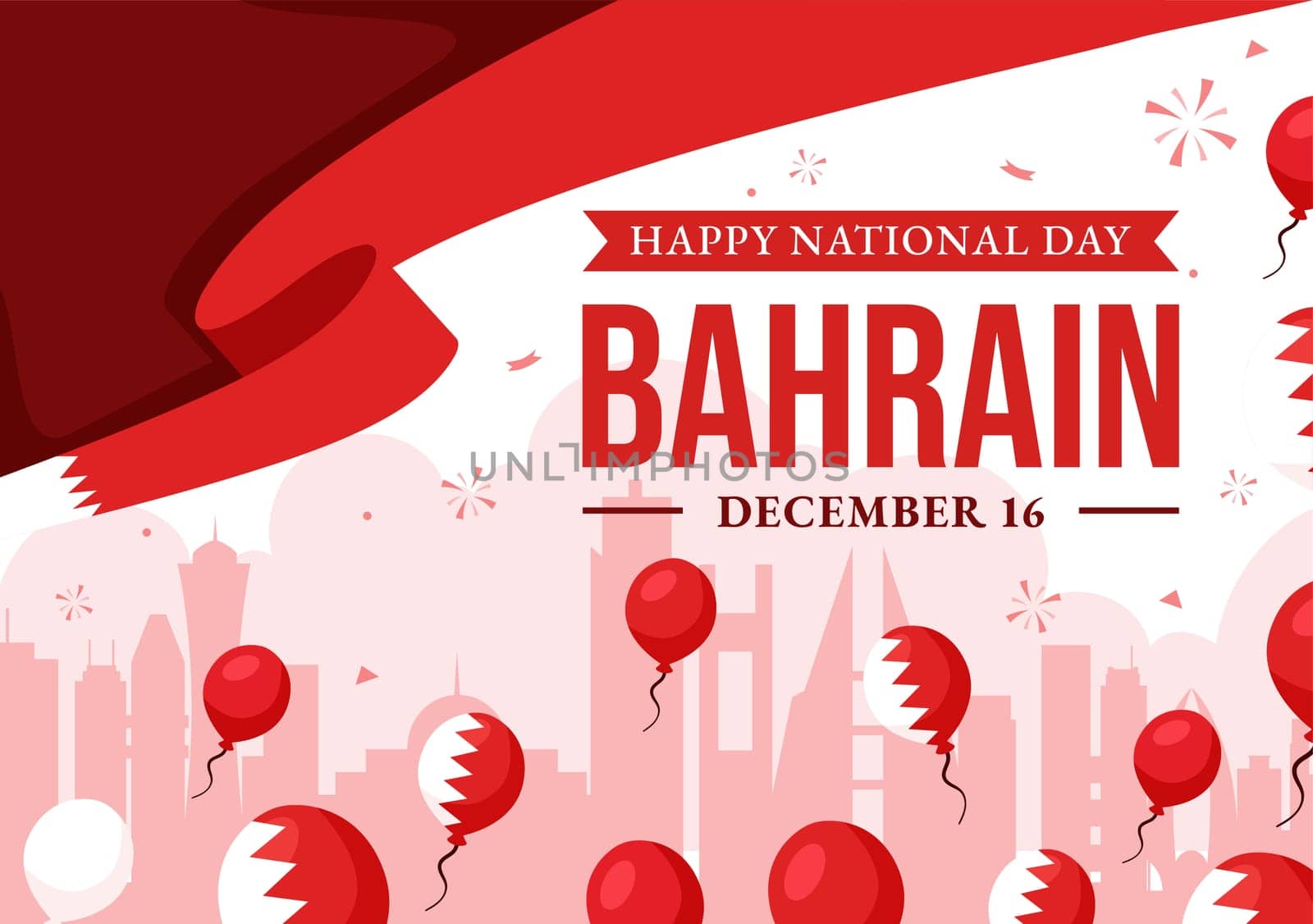 Happy Bahrain National Day Vector Illustration on December 16th, Featuring a Waving Flag in a Patriotic Holiday, in a Flat Style Cartoon Background