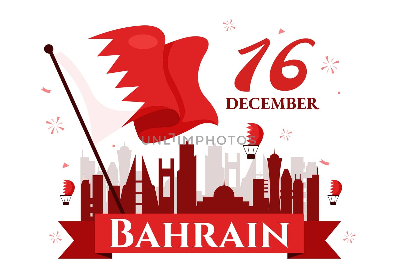 Happy Bahrain National Day Vector Illustration on December 16th, Featuring a Waving Flag in a Patriotic Holiday, in a Flat Style Cartoon Background