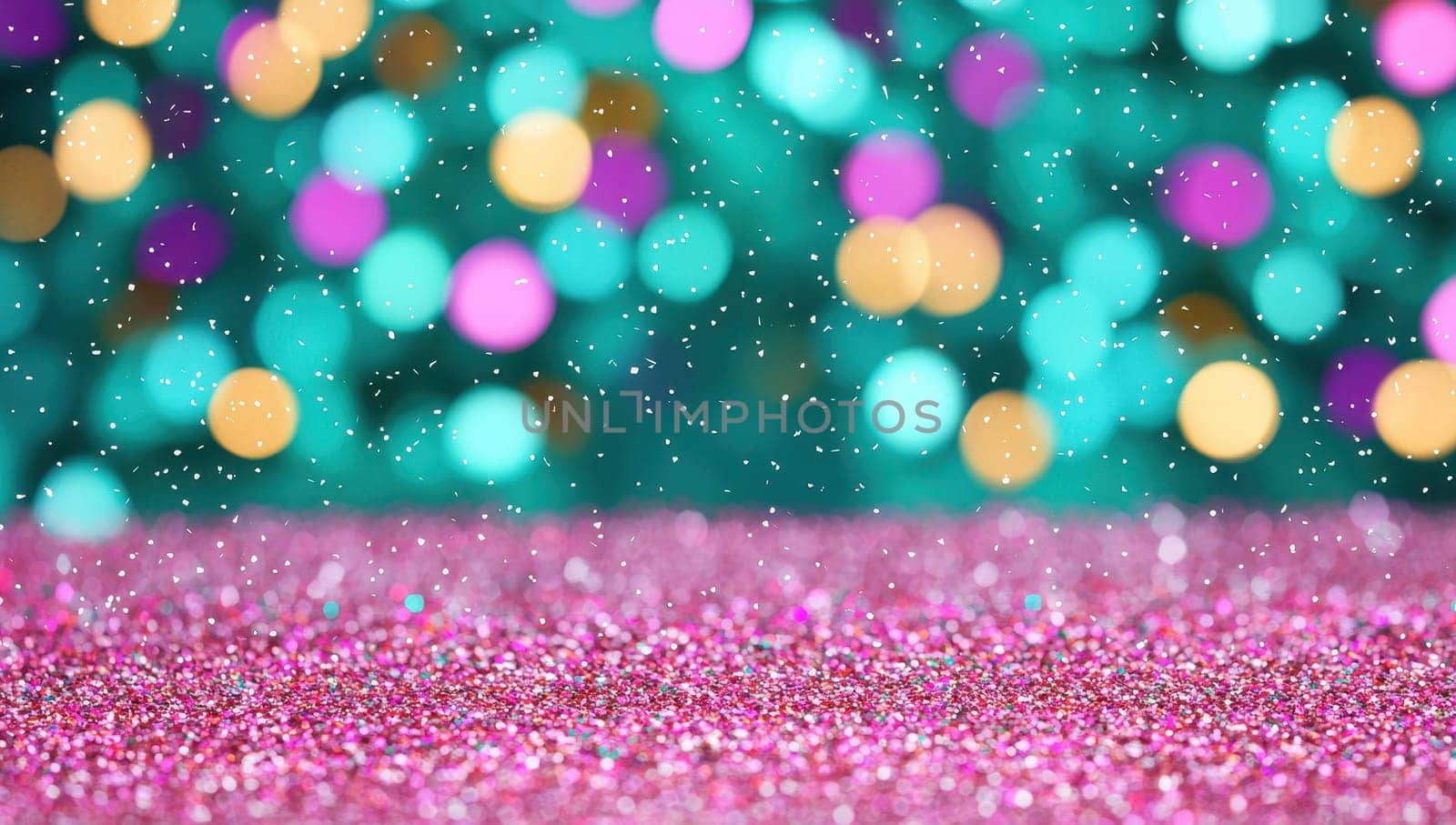Colorful bokeh background with glitter and sparkling lights.