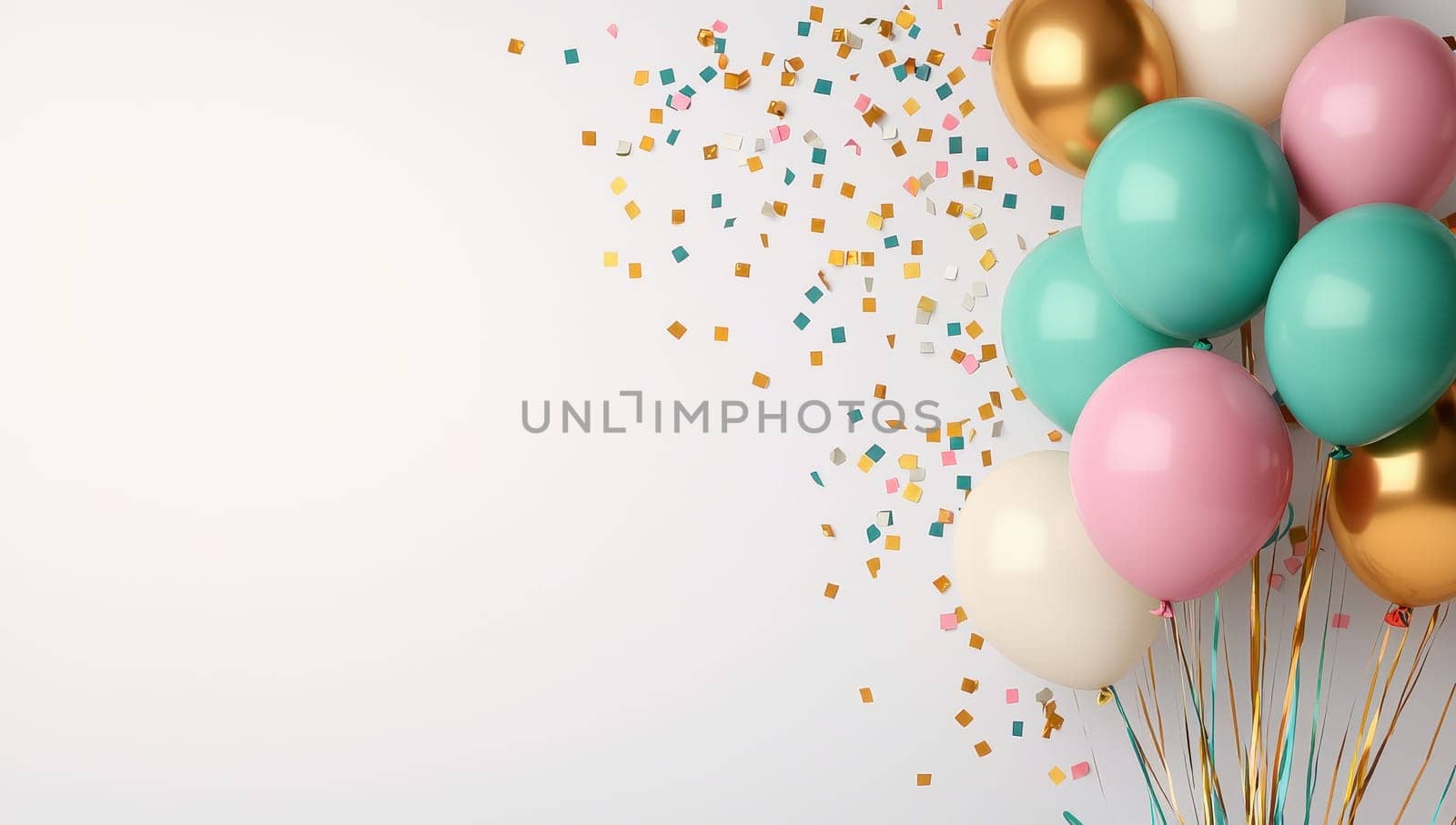 Colorful balloons with confetti for celebration and party decoration.