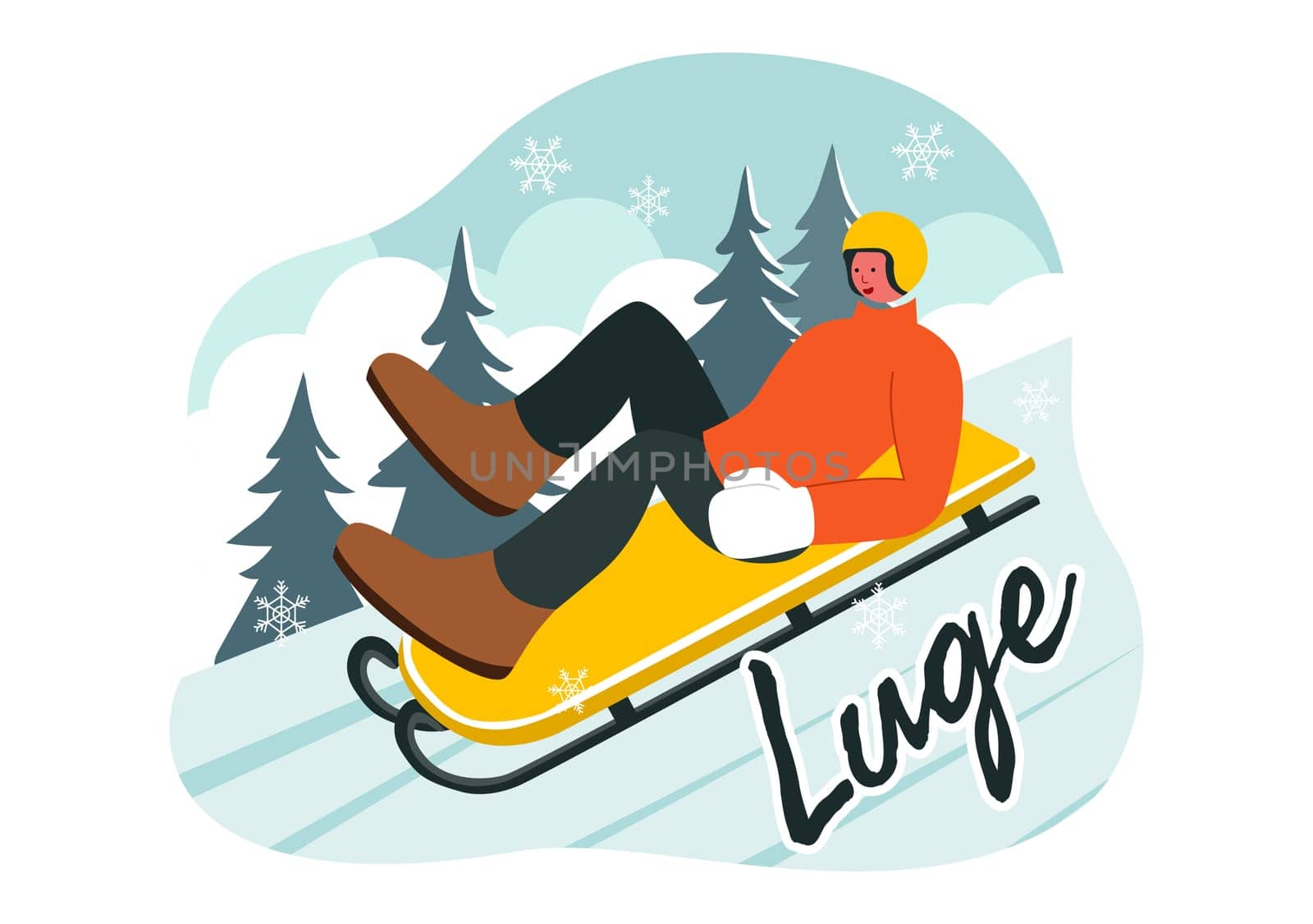 Luge Sled Race Athlete Winter Sport Vector Illustration featuring an Athlete Riding a Sled on Ice in a Flat Style Cartoon Background
