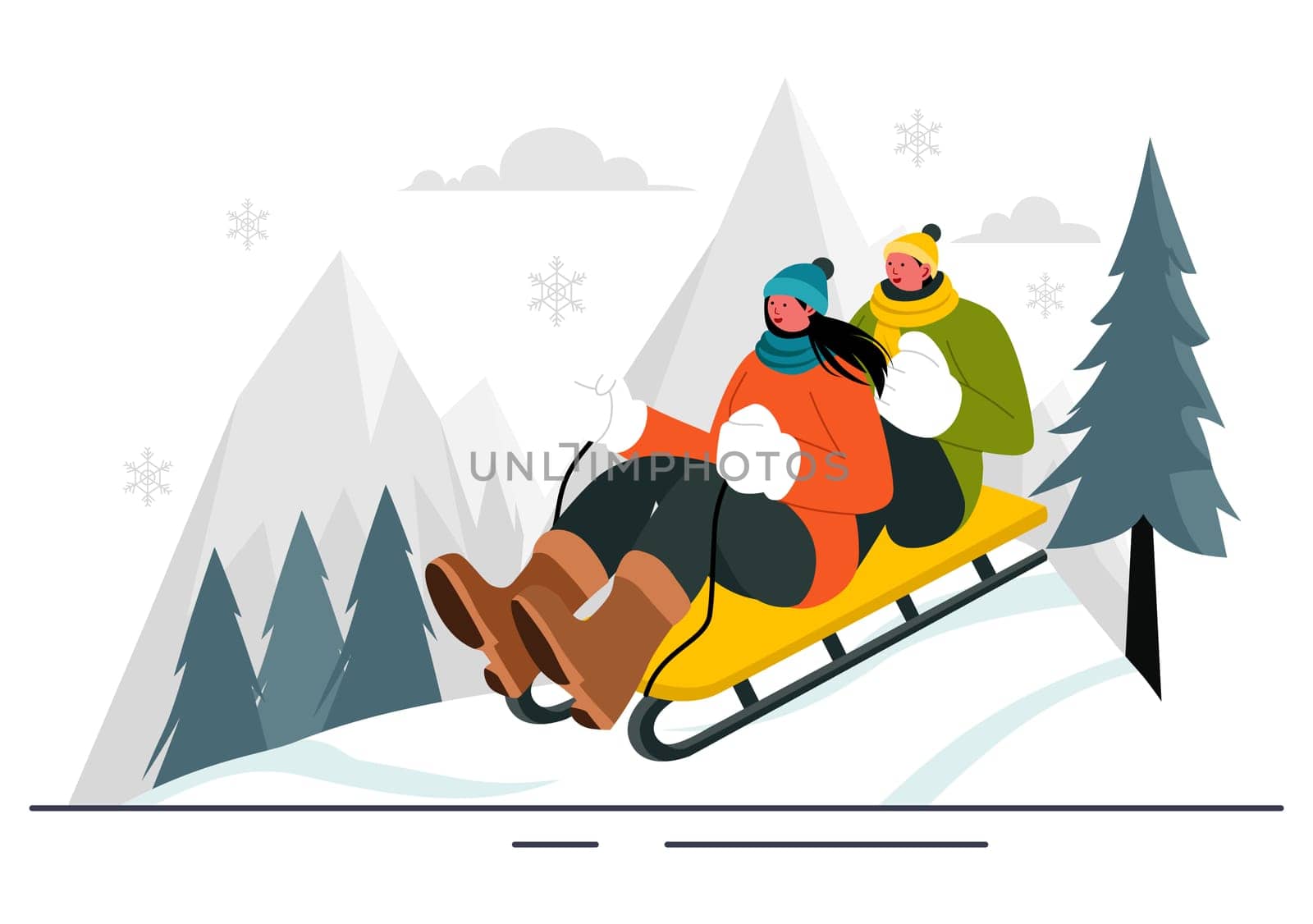 Luge Sled Race Athlete Winter Sport Vector Illustration featuring an Athlete Riding a Sled on Ice in a Flat Style Cartoon Background