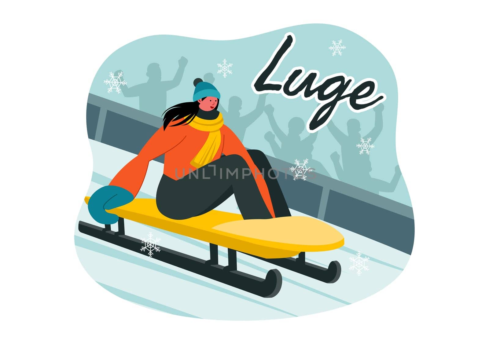 Luge Sled Race Athlete Winter Sport Vector Illustration featuring an Athlete Riding a Sled on Ice in a Flat Style Cartoon Background