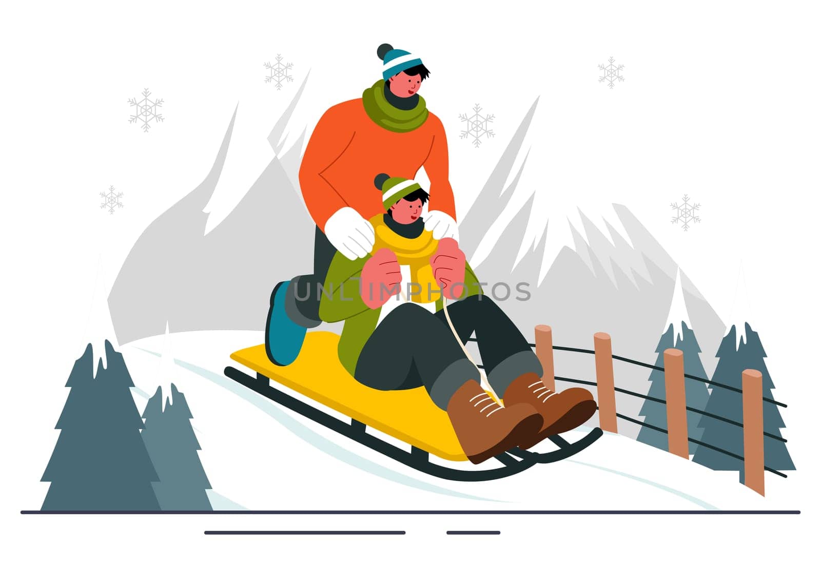 Luge Sled Race Athlete Winter Sport Vector Illustration featuring an Athlete Riding a Sled on Ice in a Flat Style Cartoon Background