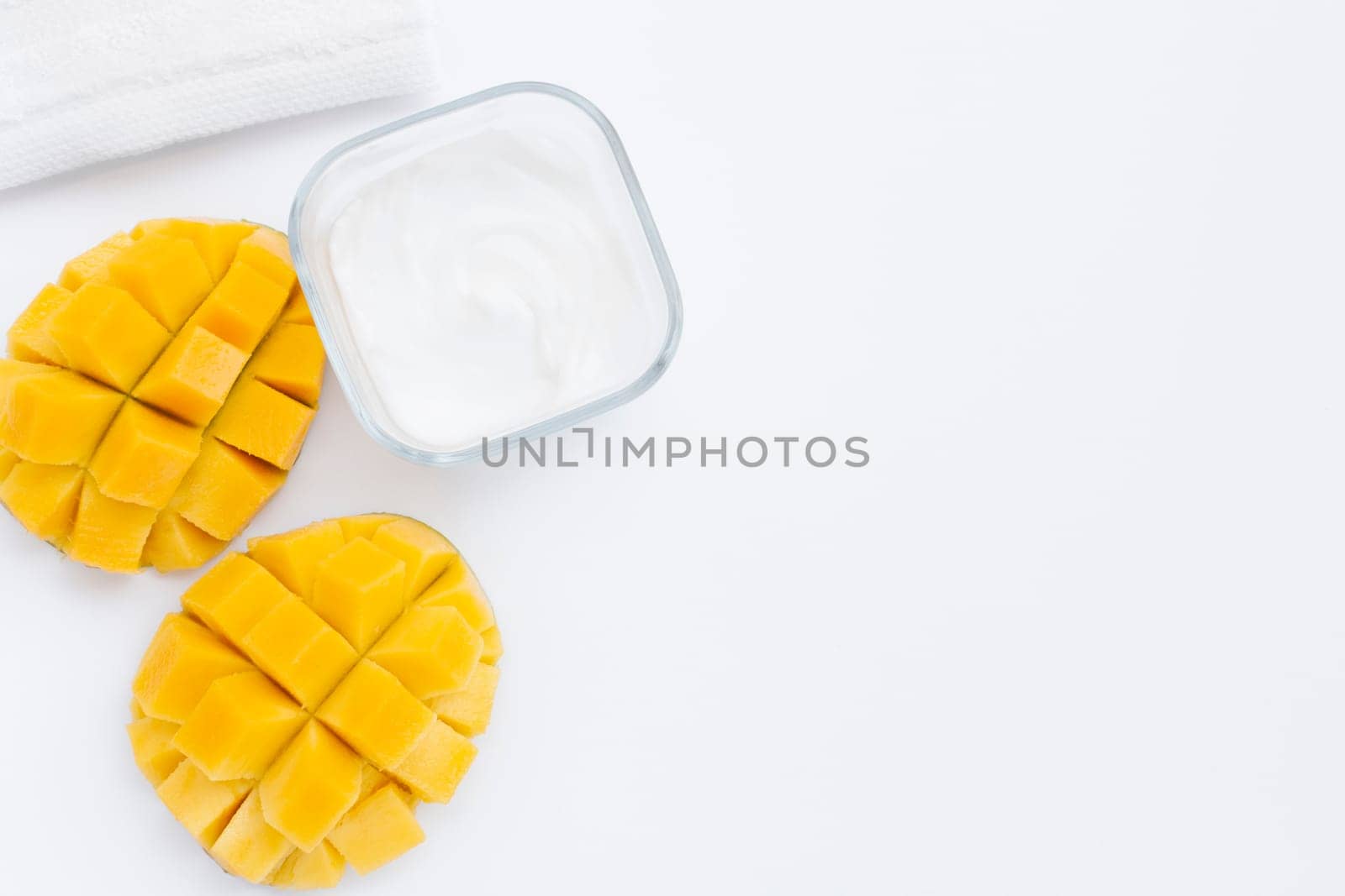 flat lay mango body butter with copy space. High resolution photo