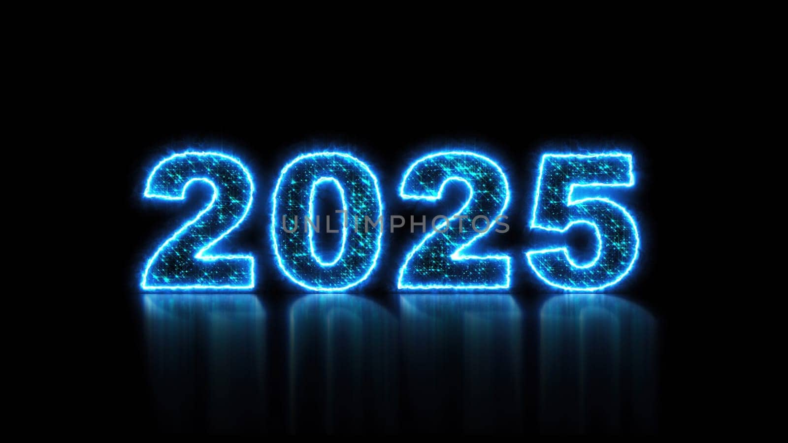 2025 glowing neon technology text. Computer generated 3d render