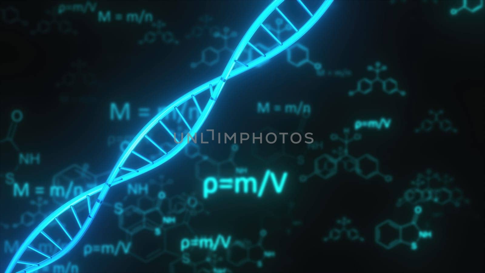 DNA with Chemistry Formulas. Computer generated 3d render