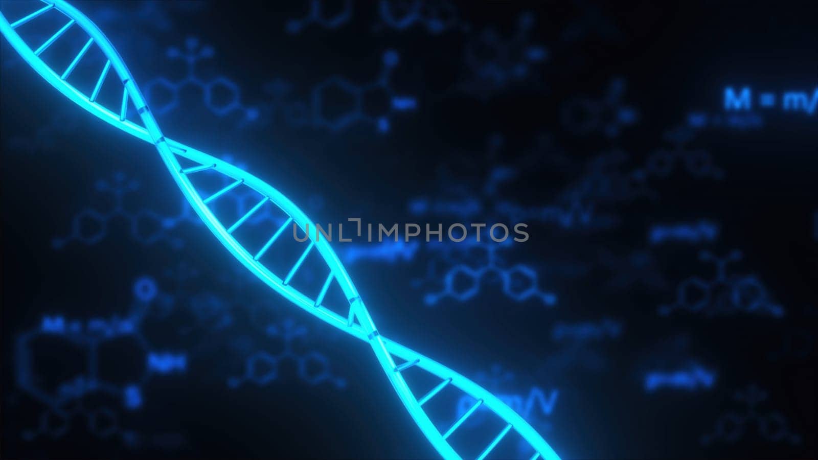 DNA with Chemistry Formulas. Computer generated 3d render