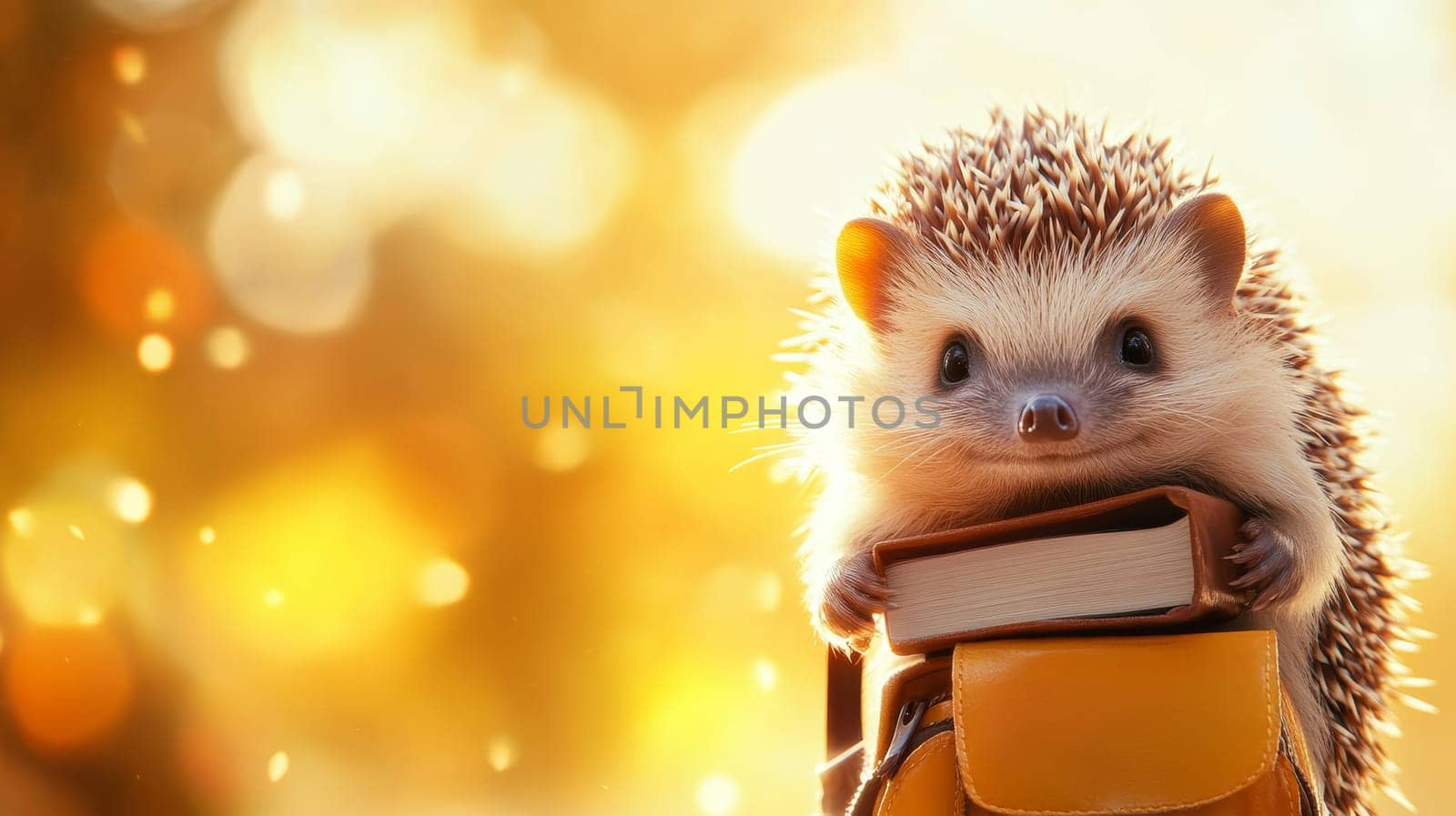 A studious hedgehog holds a book, embodying the joy of learning in a whimsical setting.