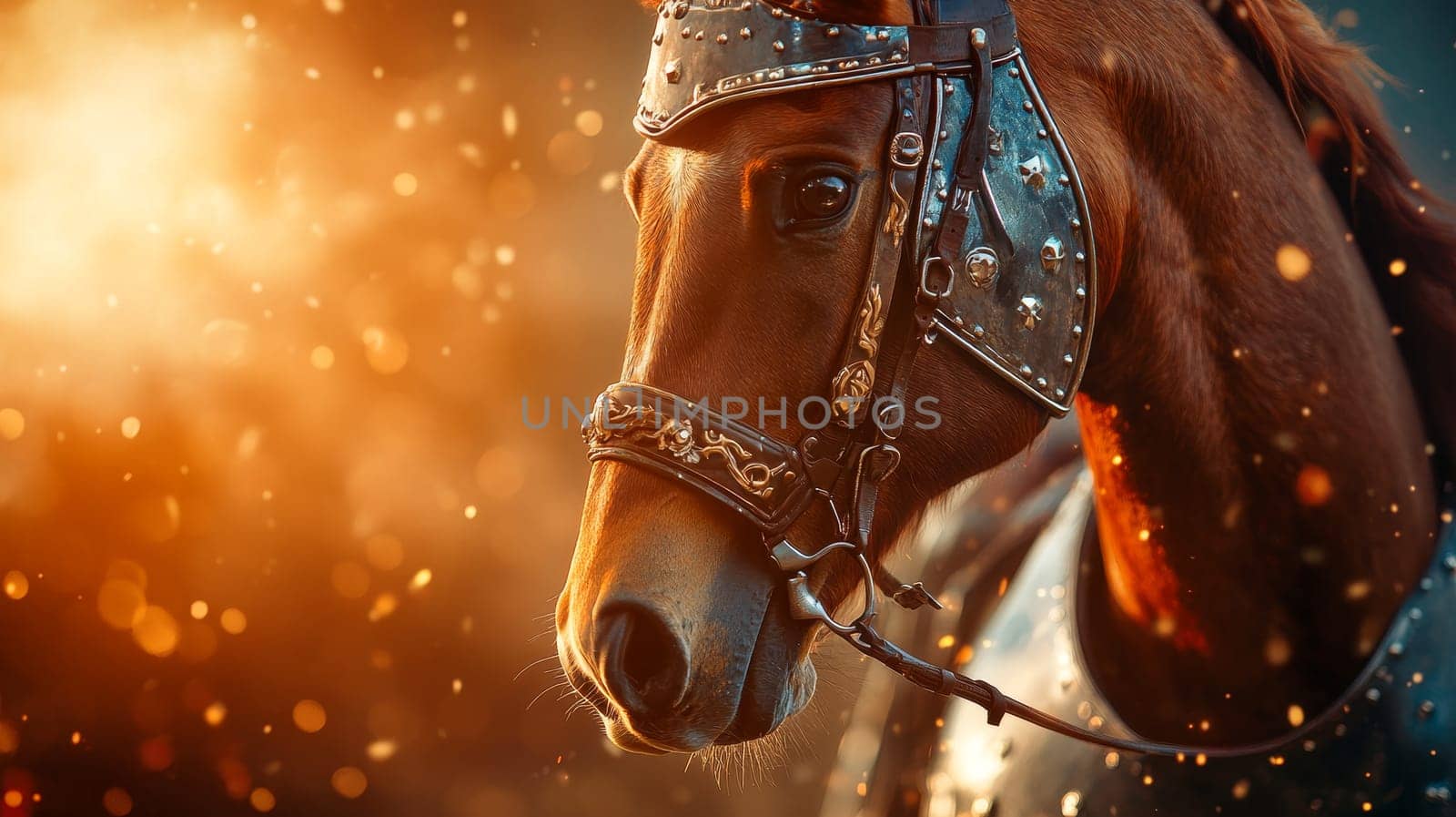A majestic horse in knight armor, evoking the spirit of medieval chivalry and strength.