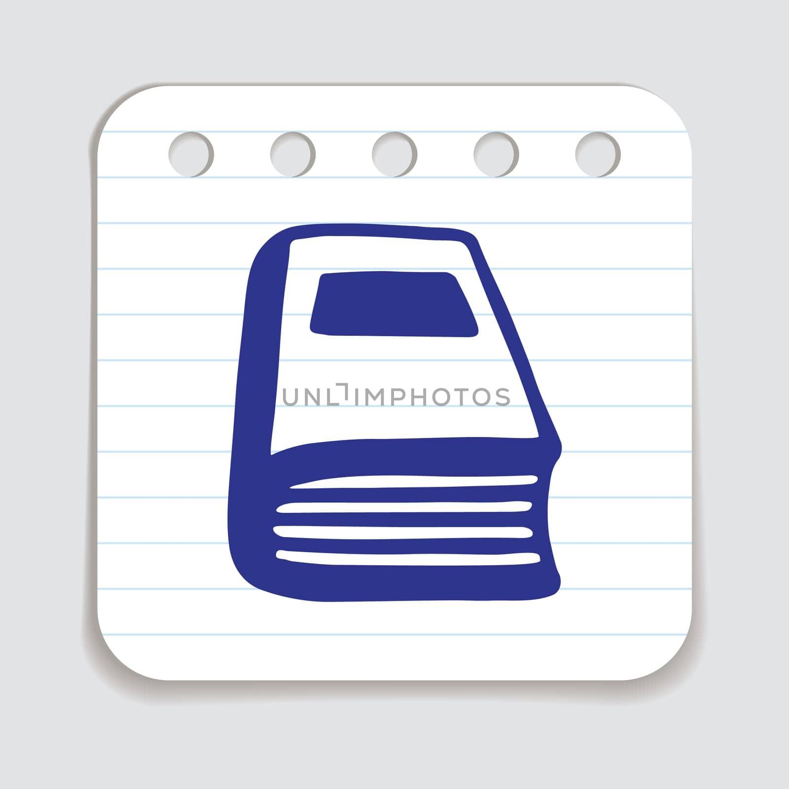Doodle book icon with bookmark handdrawn with blue pen on a notepaper. Knowledge and education symbol painted in grunge style. Vector illustration isolated on white background