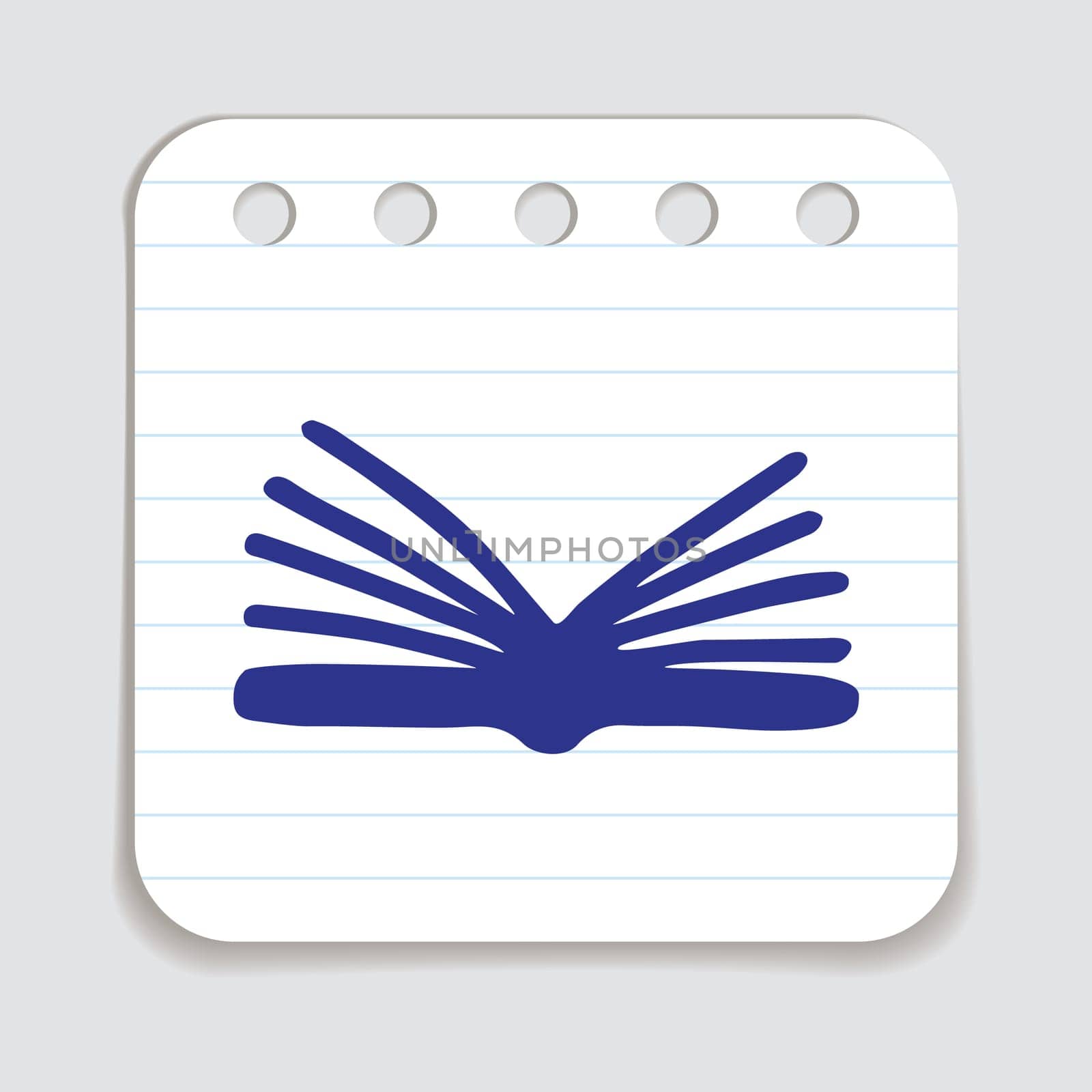 Doodle book icon handdrawn with blue pen on a notepaper. Knowledge and education symbol painted in grunge style. Vector illustration isolated on white background