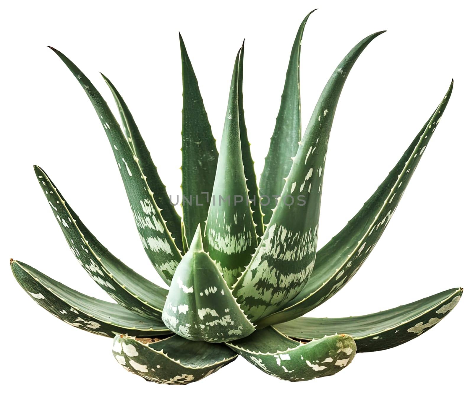 High-resolution image of an aloe vera plant with vibrant green leaves, isolated on a black background. Ideal for presentations related to natural remedies, skincare, and plant-based health products.