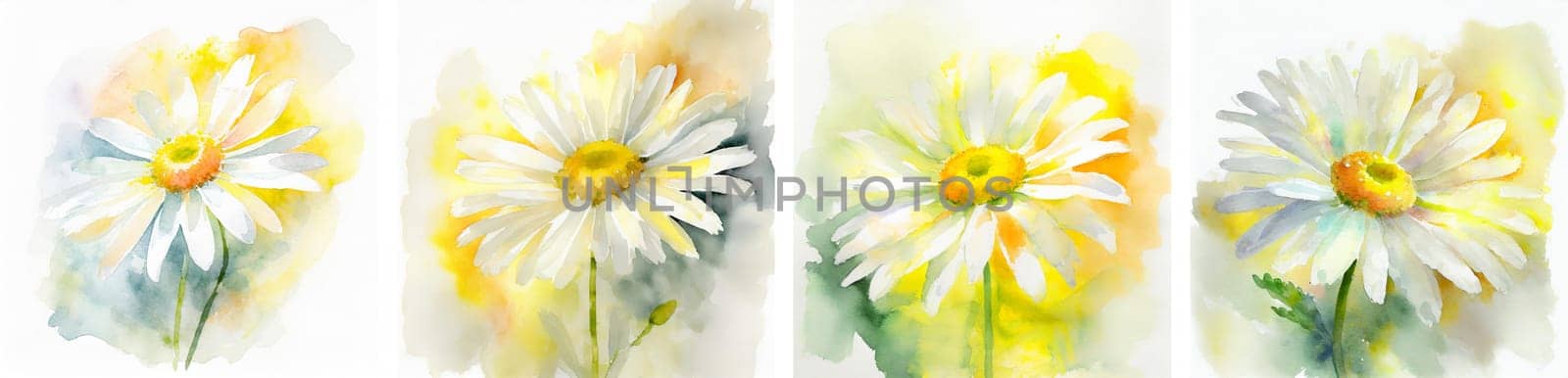 A delicate watercolor painting of a chamomile flower on a white background