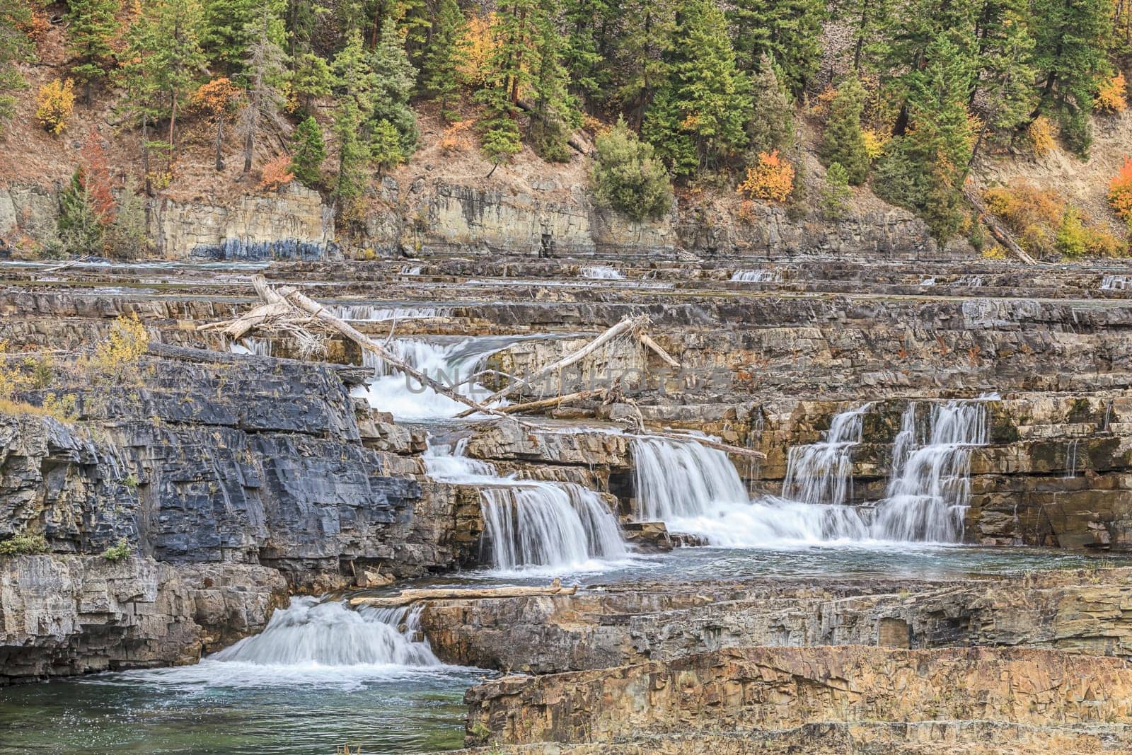 The Kootenai River Falls  during low water in autumn near Libby, Montana.