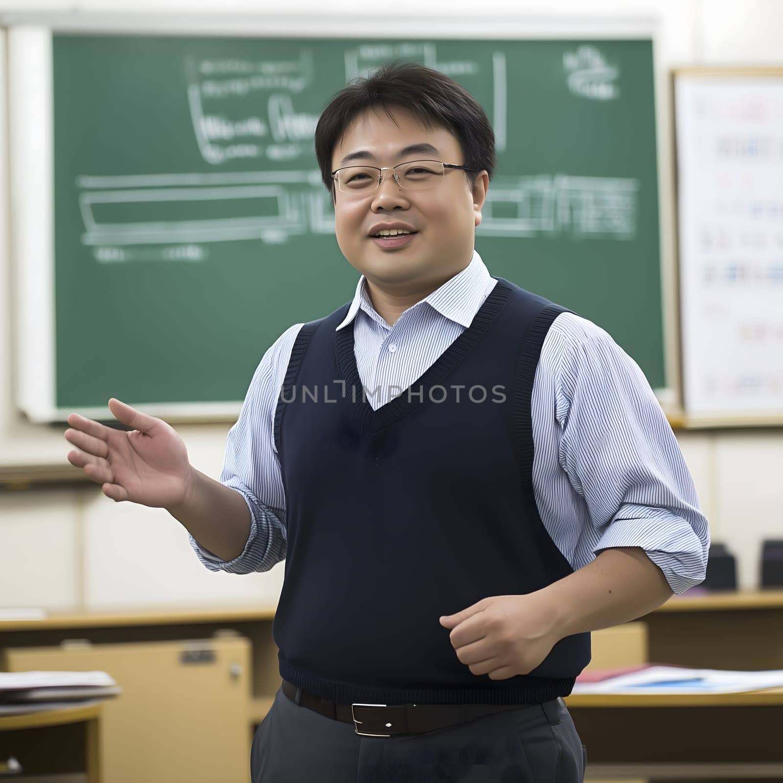 Male Asian Teacher teaching children in the Classroom School