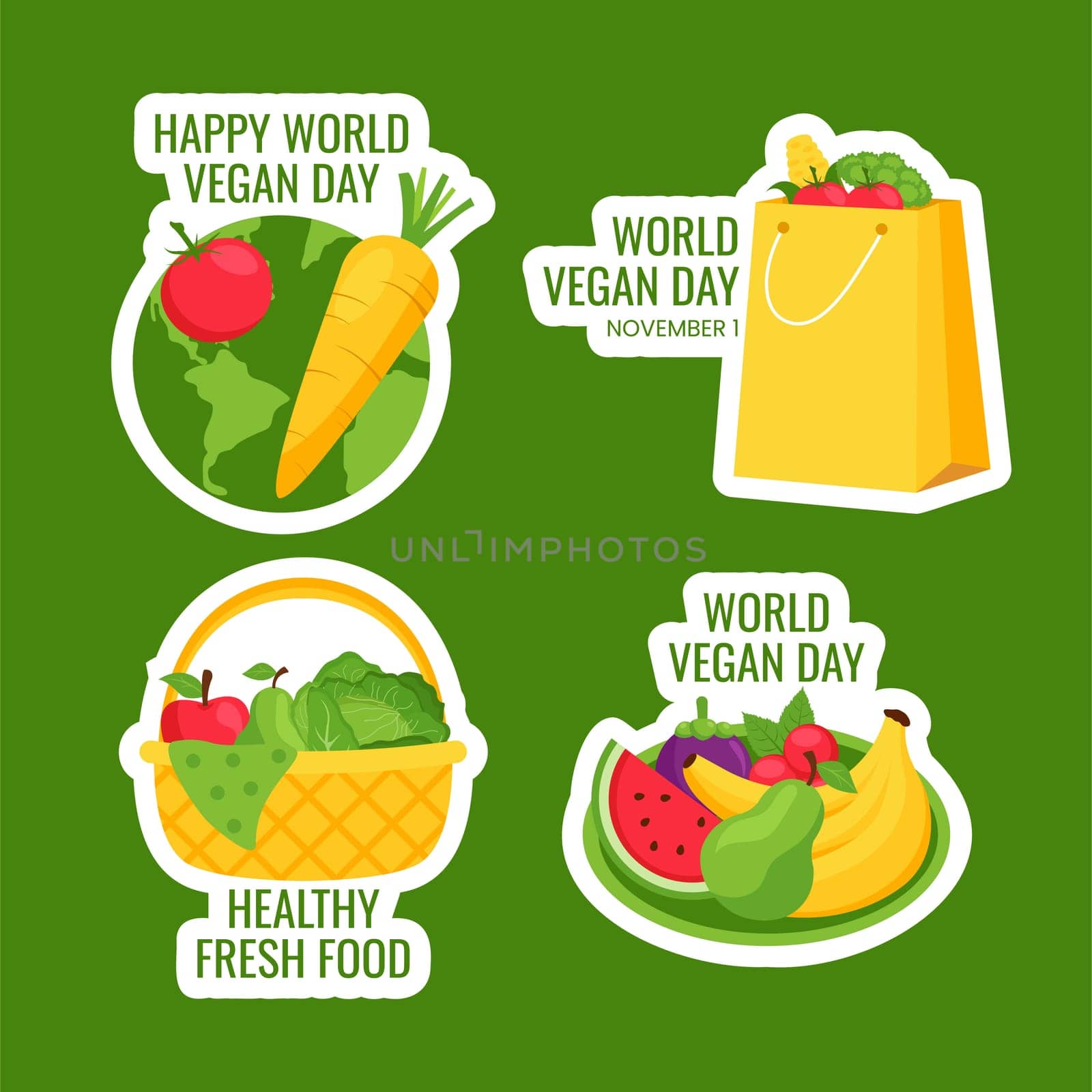 Social Media Label Template for World Vegan Day in Flat Illustration