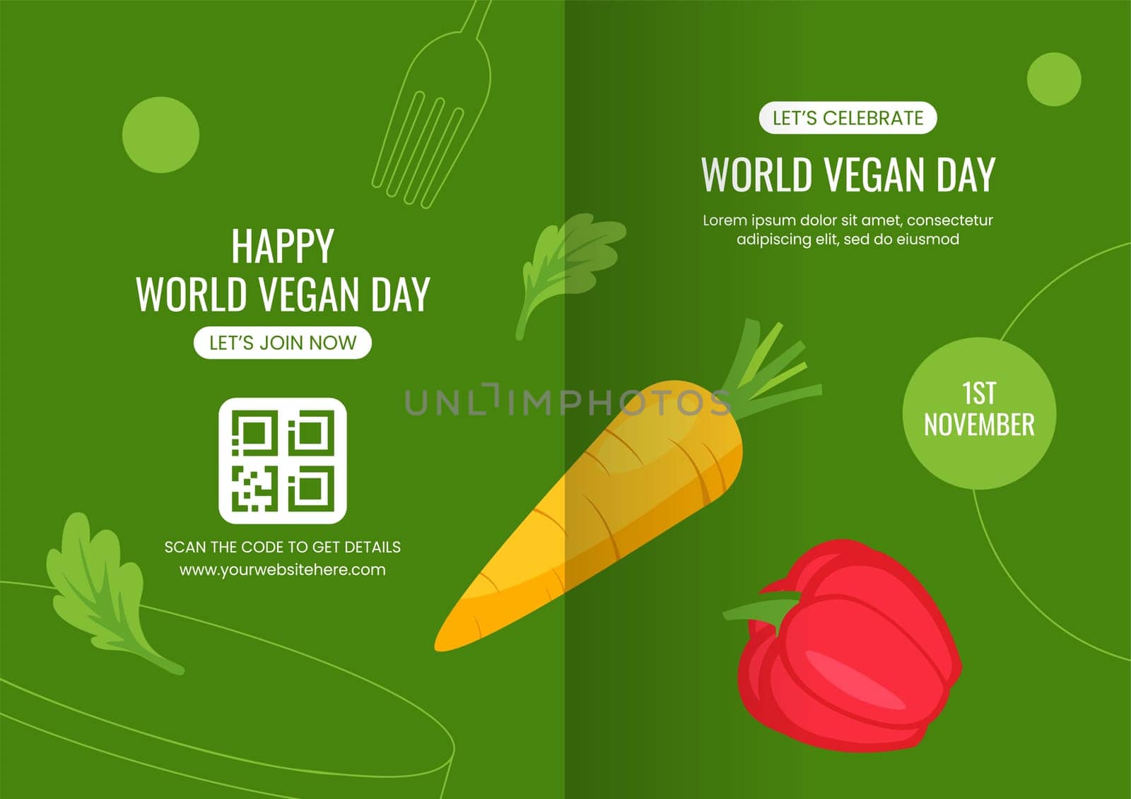 Cartoon Template for Vegan Day Social Media Brochure Background