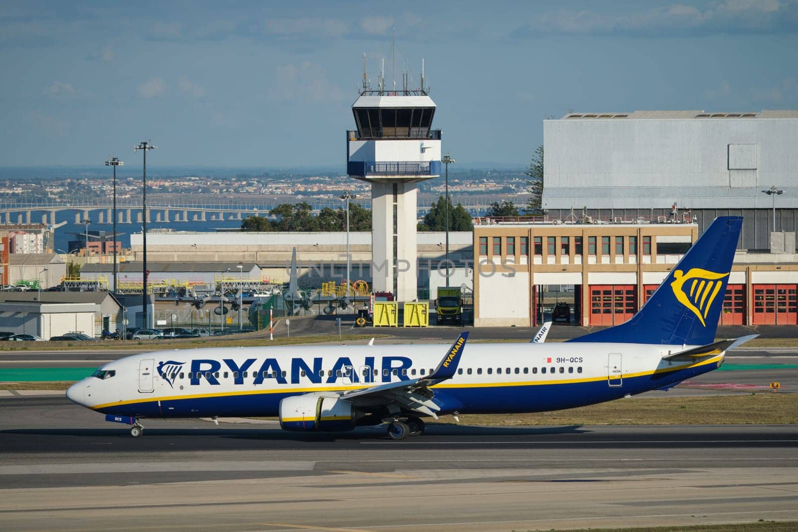 Lisbon, Portugal - September 2, 2023: Ryanair Boeing 737-8AS passenger plane taxi on runway in Humberto Delgado Airport in Lisbon