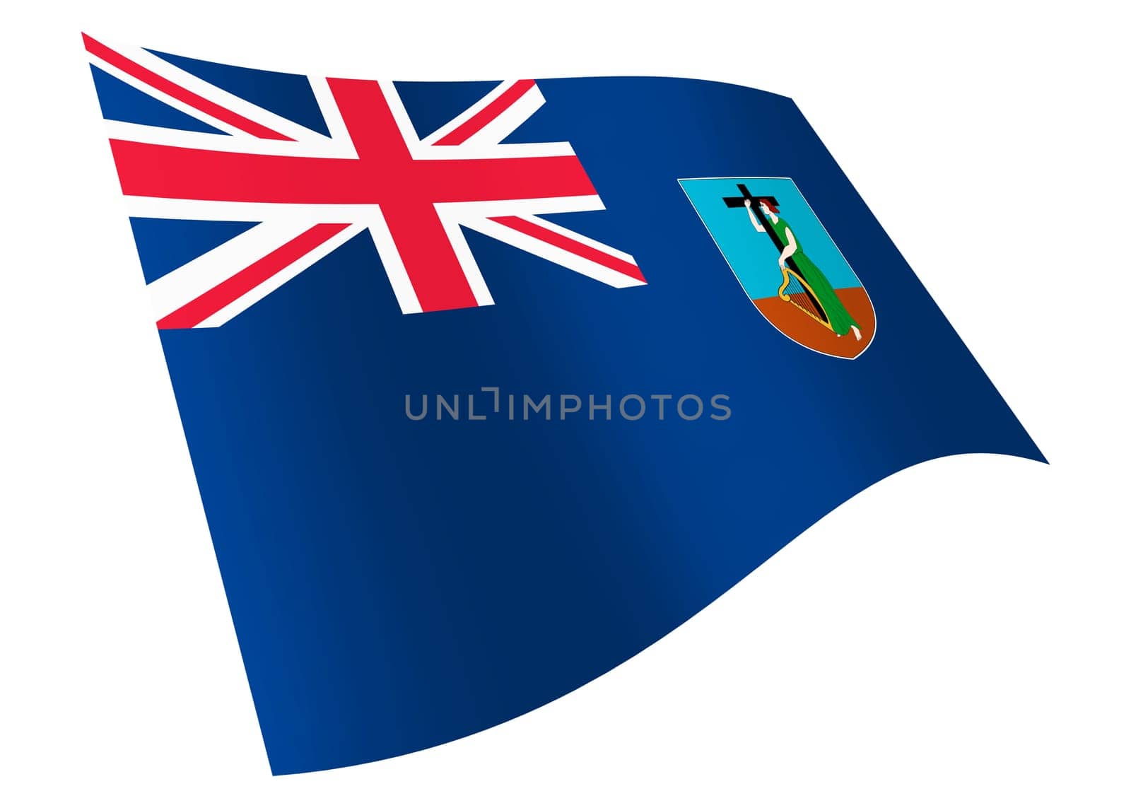 A Montserrat waving flag graphic isolated on white with clipping path 3d illustration
