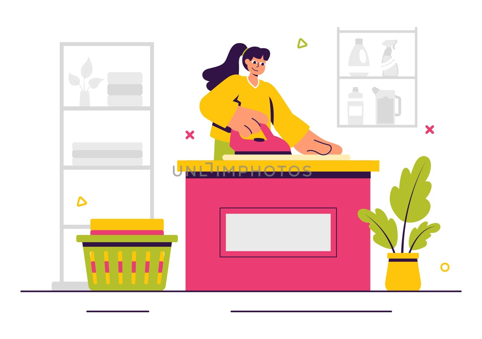 Dry Cleaning Store Service Vector Illustration featuring Washing Machines, Dryers, and Laundry Services for Clean and Fresh Clothing in a Background