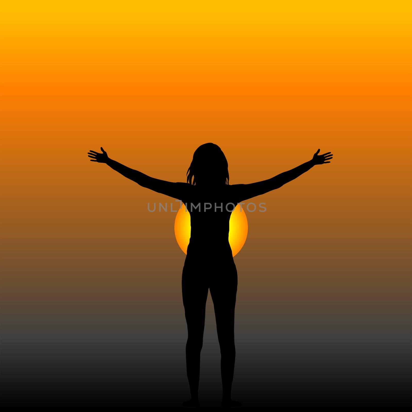 Woman with hands up enjoy the sunrise