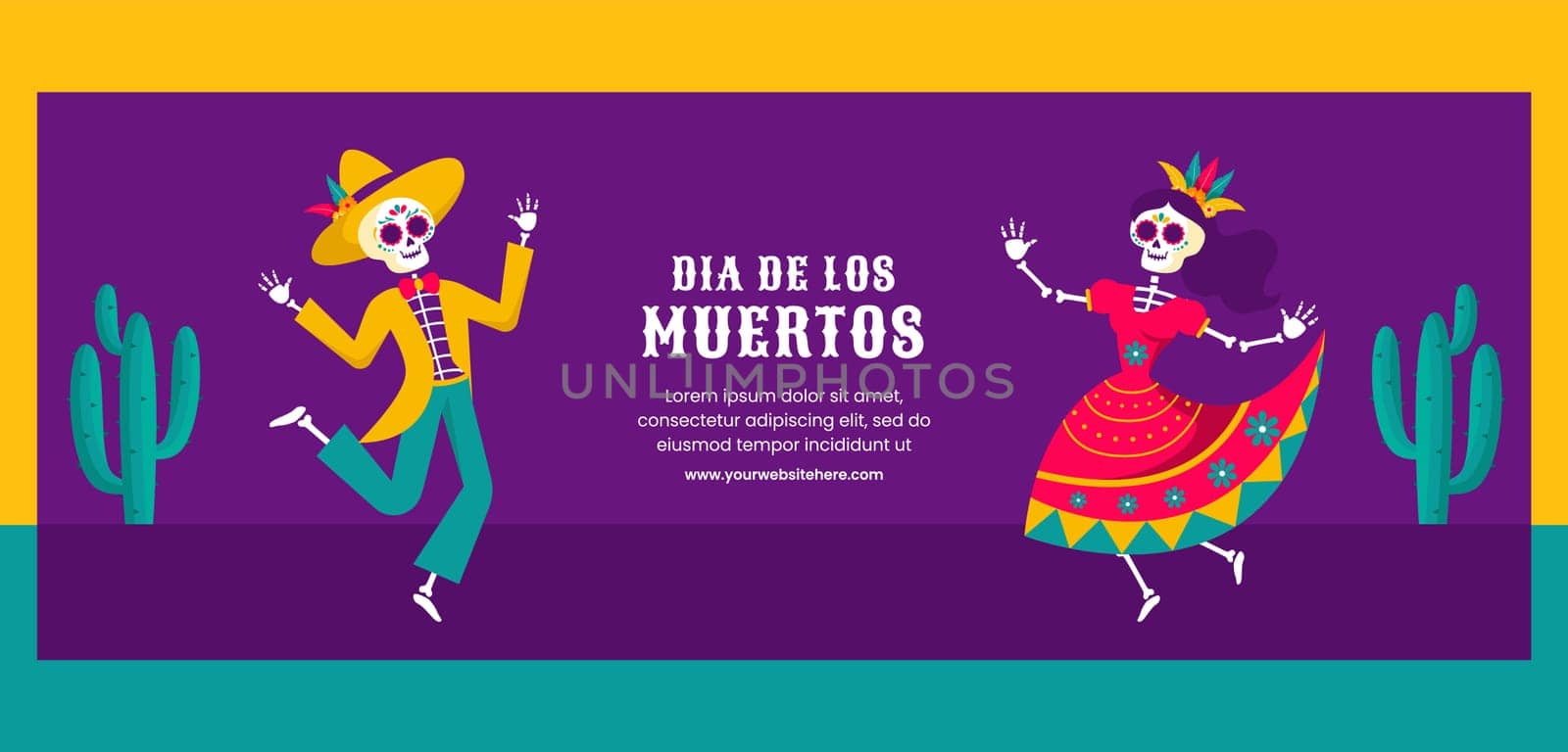 Social Media Cover Illustration for Dia de Los Muertos with Flat Hand-Drawn Style