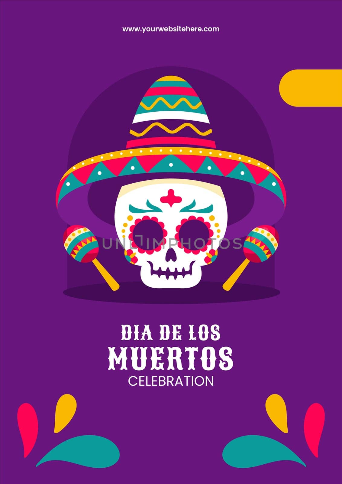 Flat Cartoon Style Dia de Los Muertos Flyer for Social Media with Festive Elements