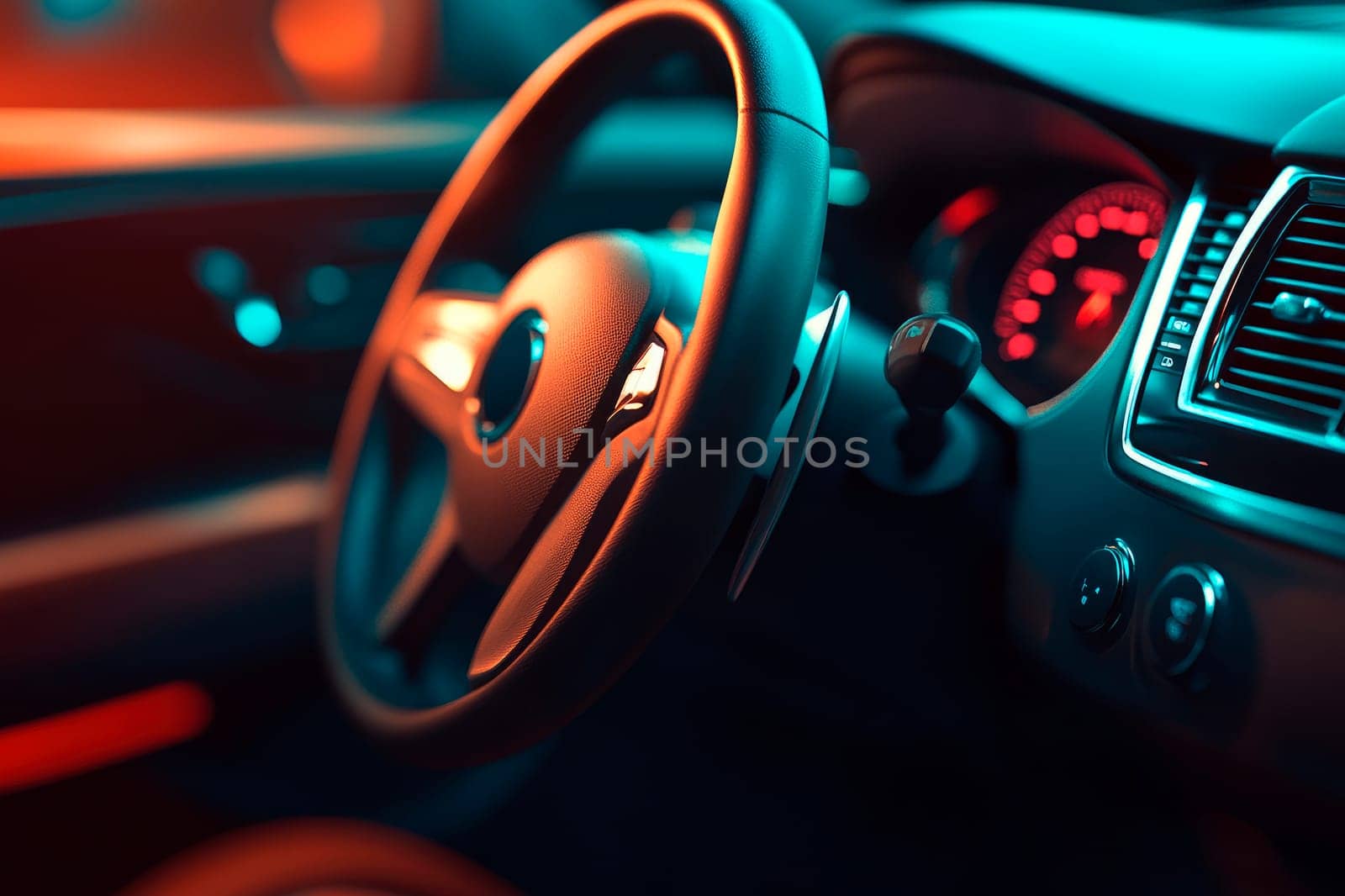 Modern car interior with multimedia and digital dashboard. AI generated