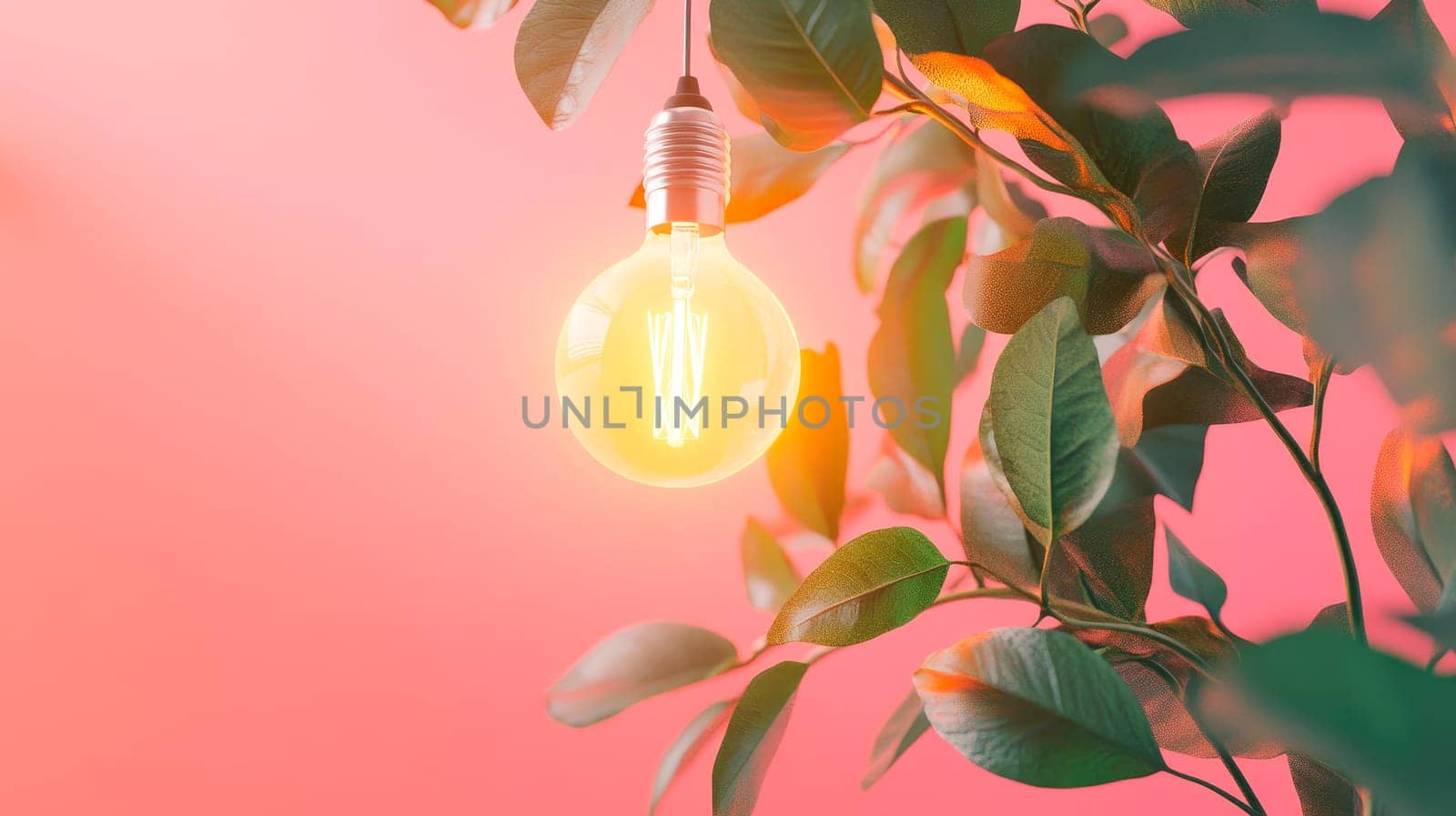 Pendant light-bulb with green plants as a concept of eco energy. AI generated