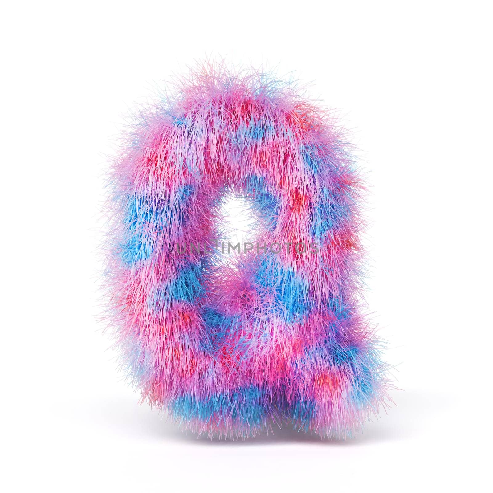 Blue pink fur font Letter Q 3D rendering illustration isolated on white background