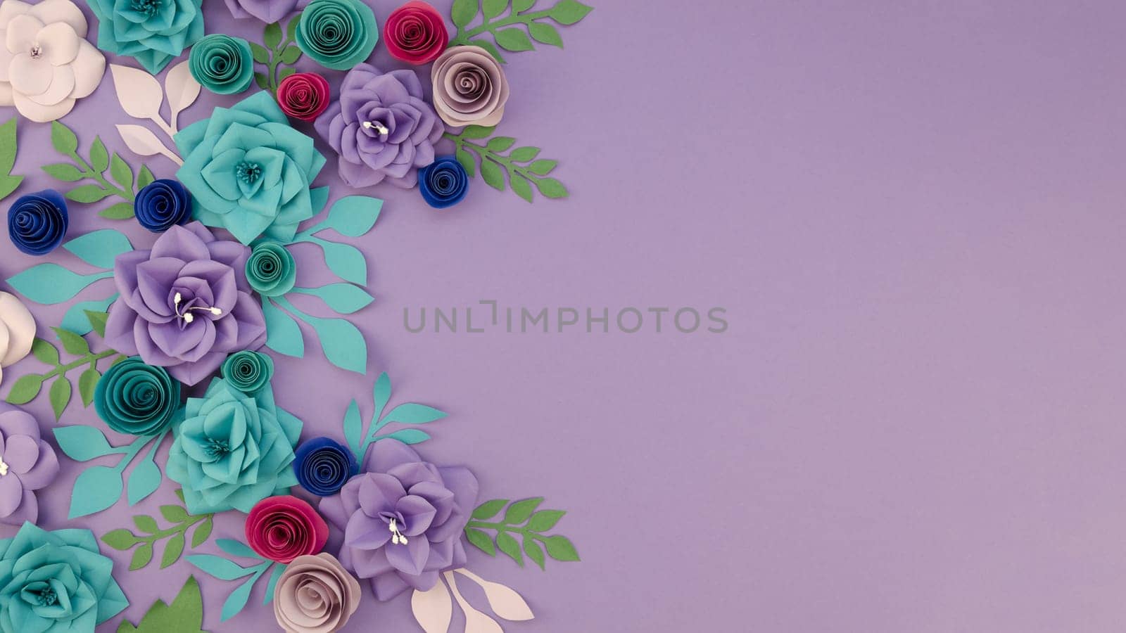 assortment with floral frame purple background. High resolution photo