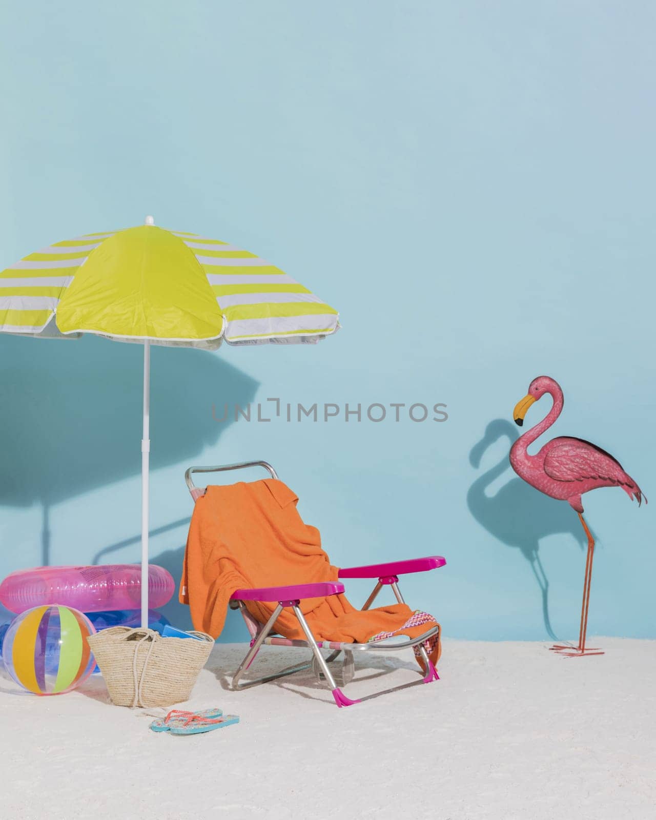beach decorations blue background. High resolution photo