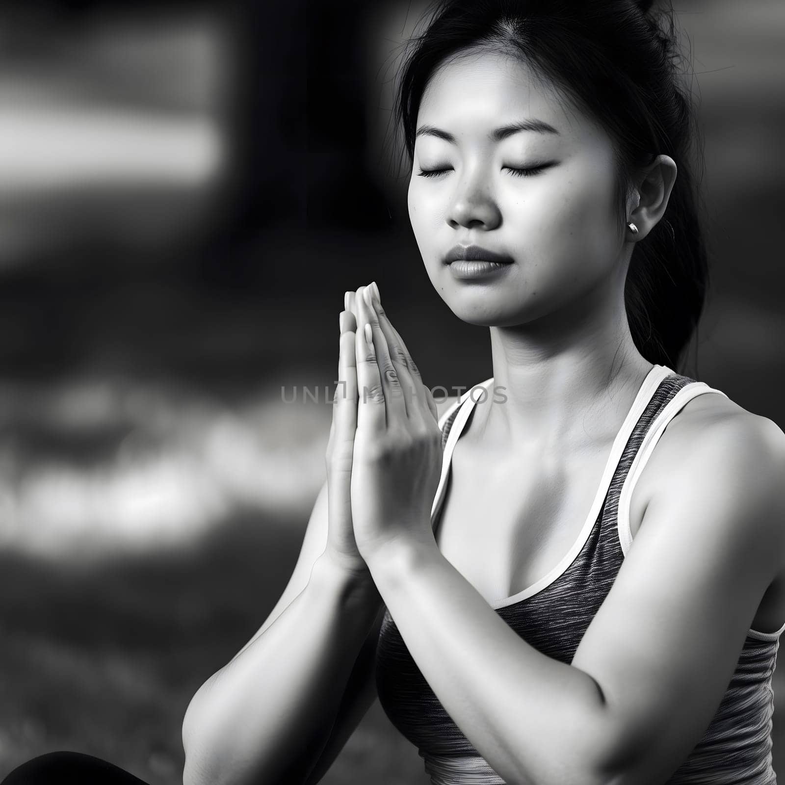 Asian Yoga Woman. Meditation Exercise. Fitness Girl