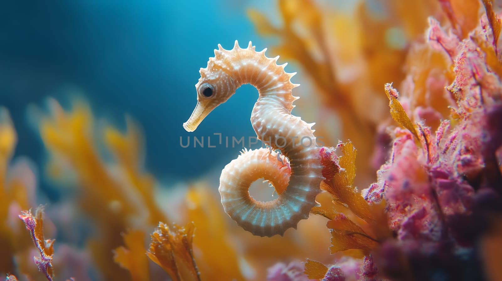 A vibrant seahorse gracefully navigates through a colorful coral reef, highlighting the beauty of marine life.