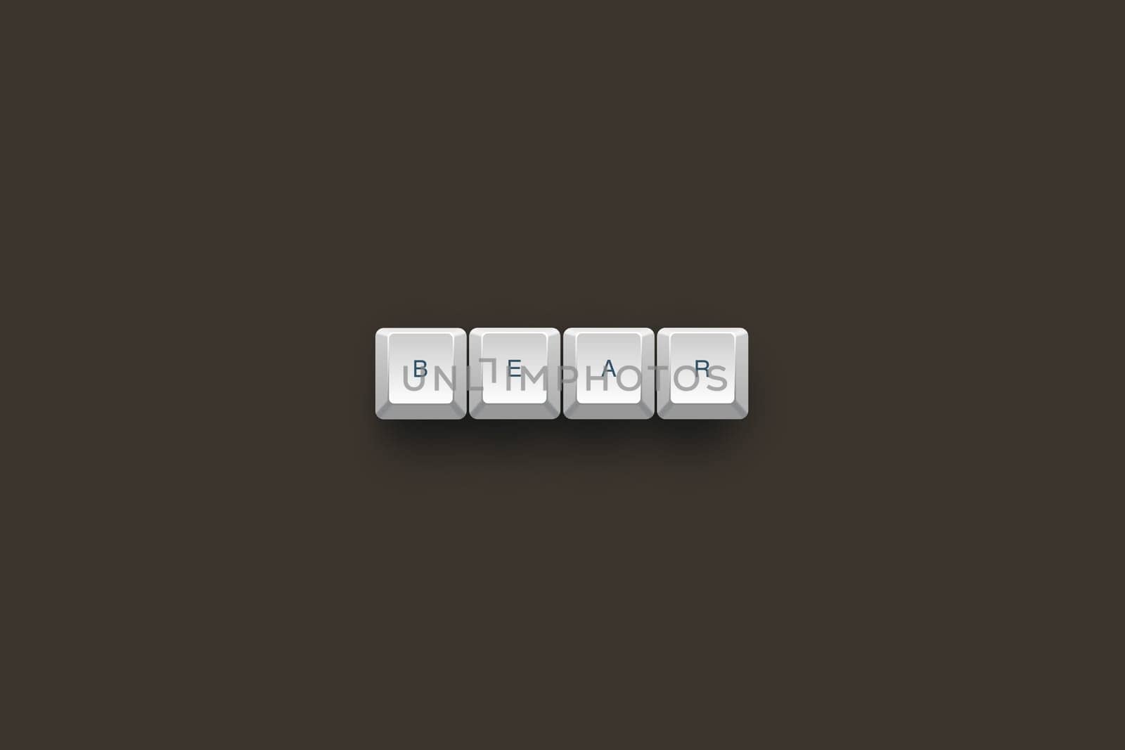 Bear text on a 3d keyboard button with shadow, 3d Illustration