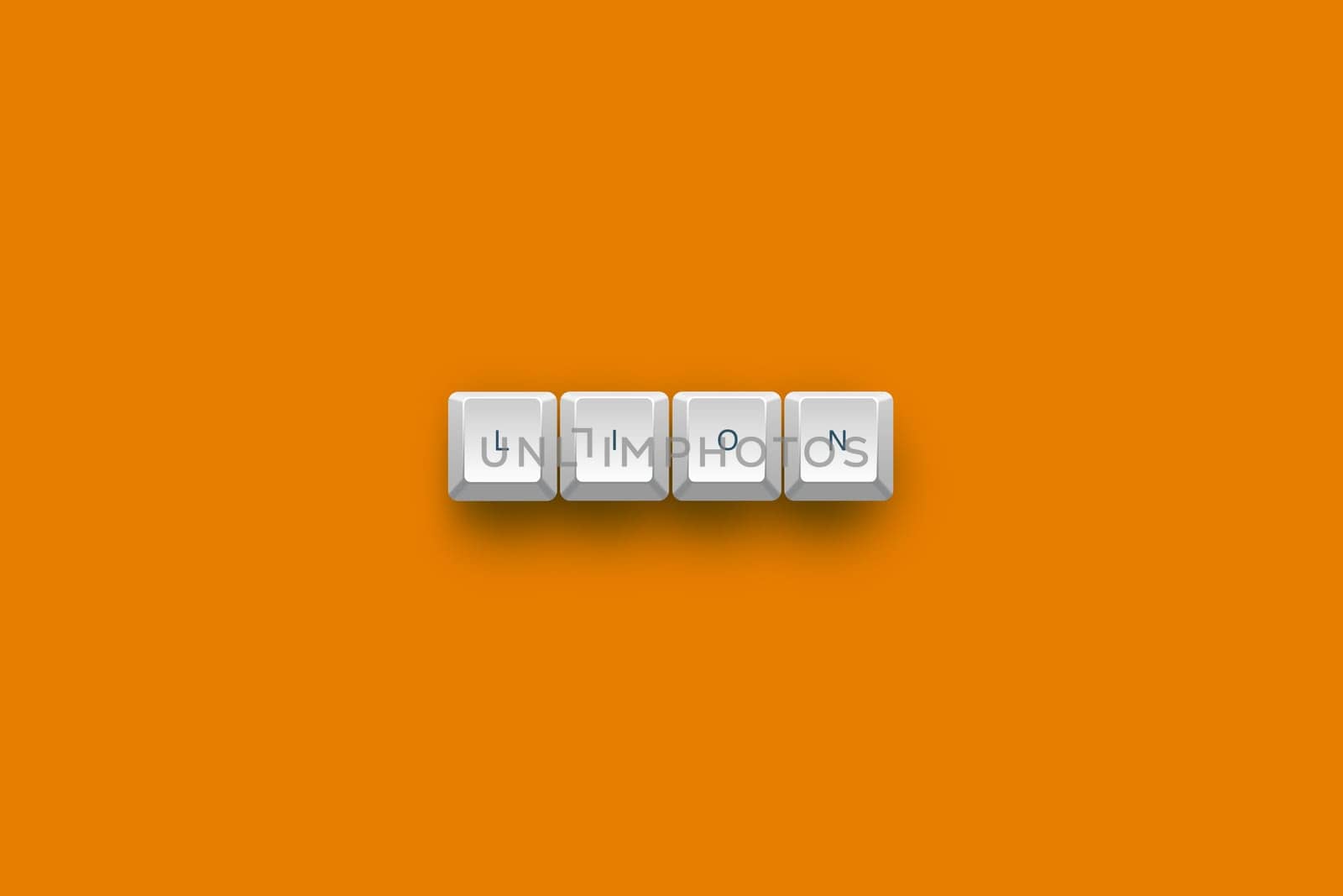 Lion text on a 3d keyboard button with shadow, 3d Illustration