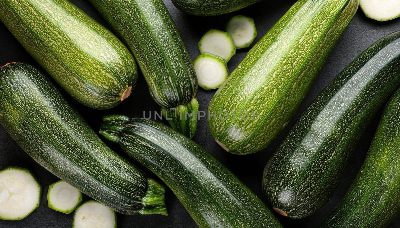 zucchini vegetables flat view, AI generated image