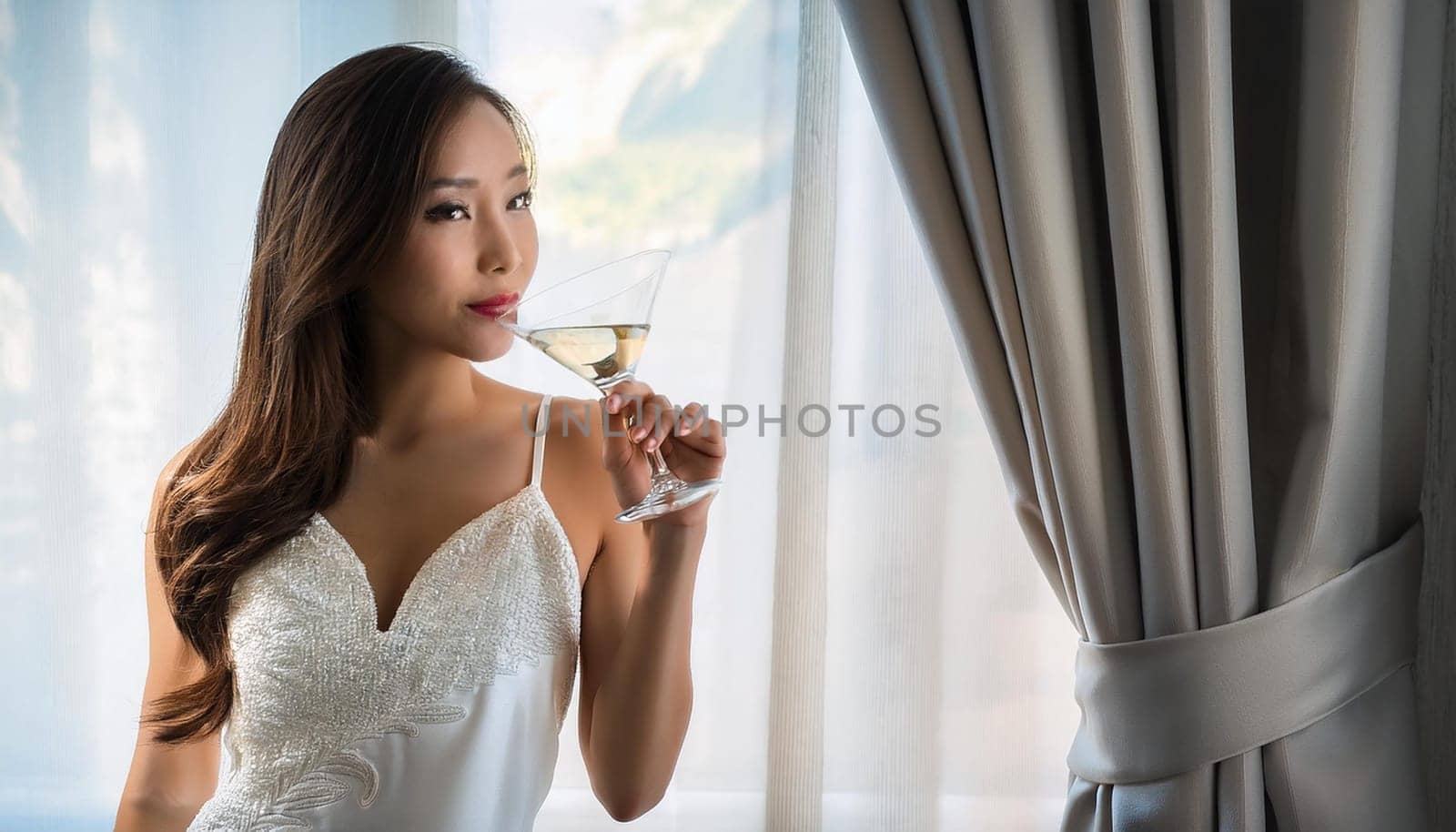 gorgeous young chinese woman in white dress, AI generated image