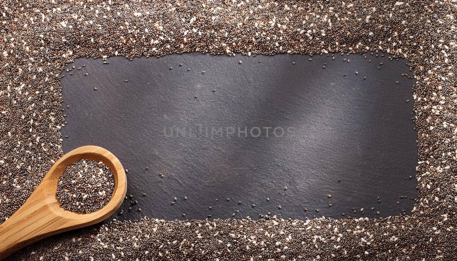 chia seeds flat top view, AI generated image