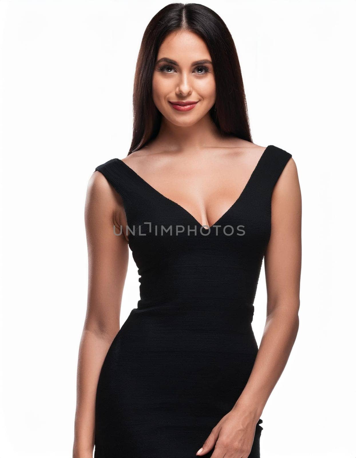 pretty young woman in little black dress cut out, AI generated image