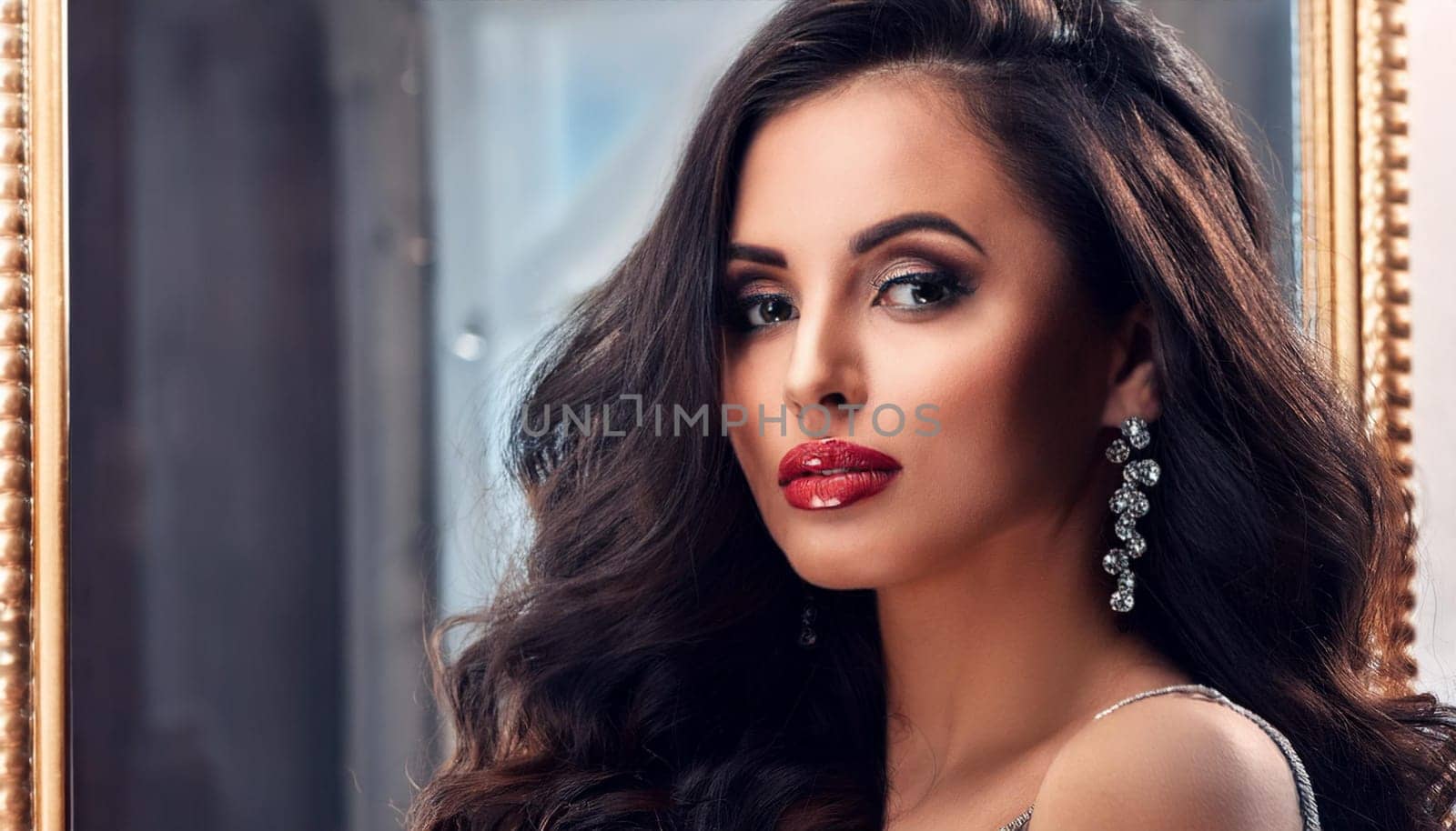 gorgeous young woman in front of a mirror, AI generated image