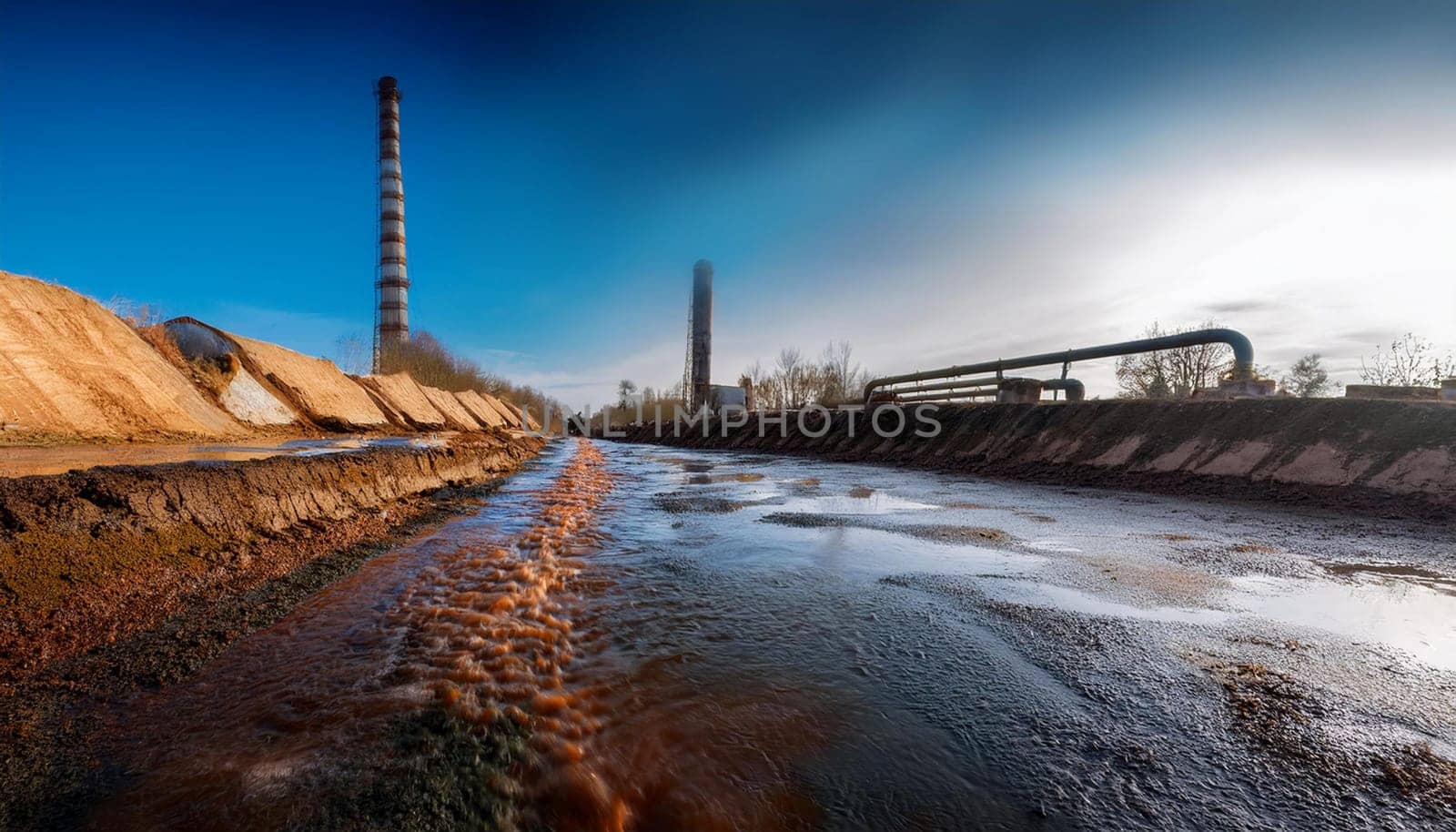 factory ditch with slime, AI generated image