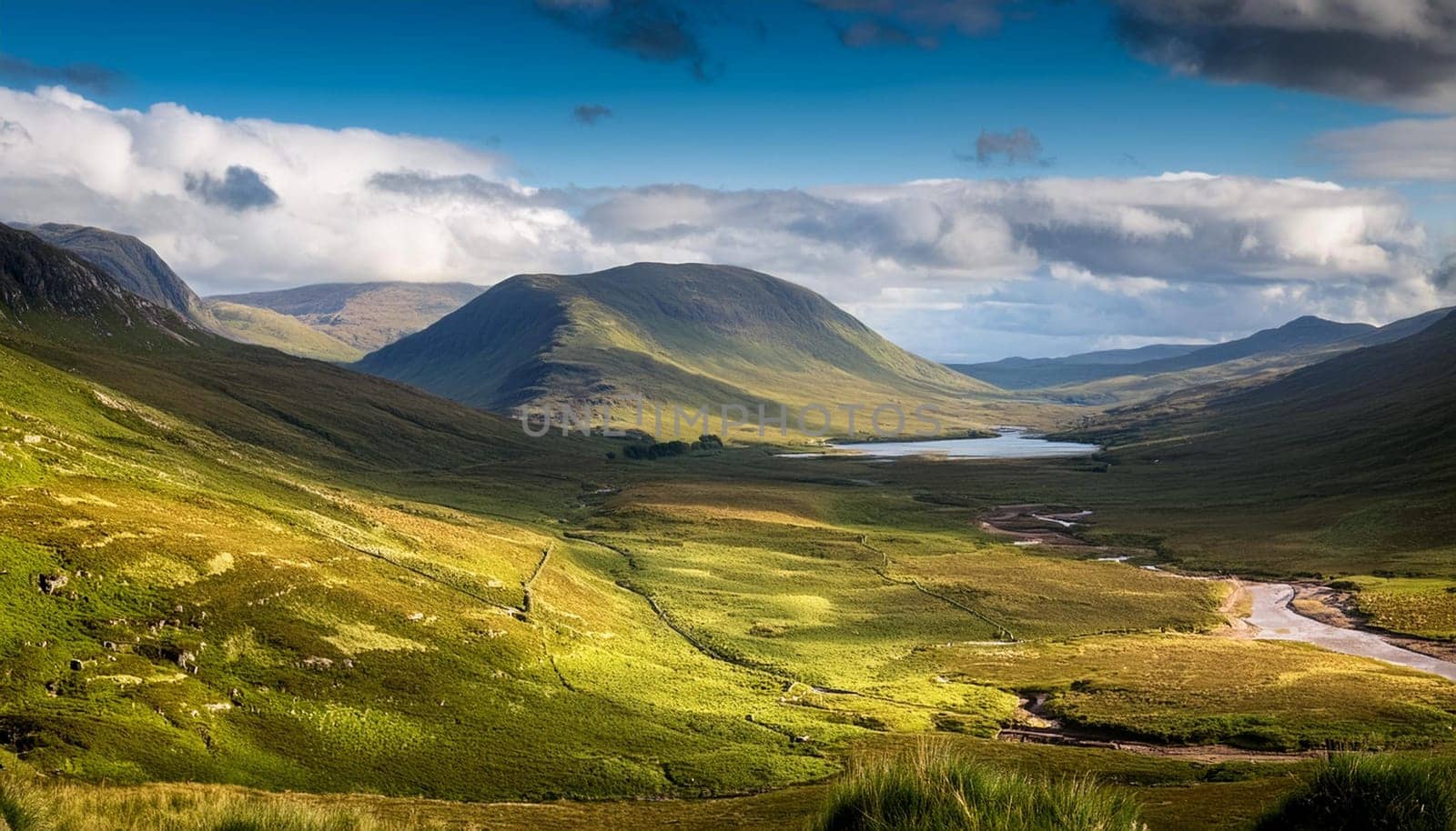 scottish lowlands natural landscape, AI generated image