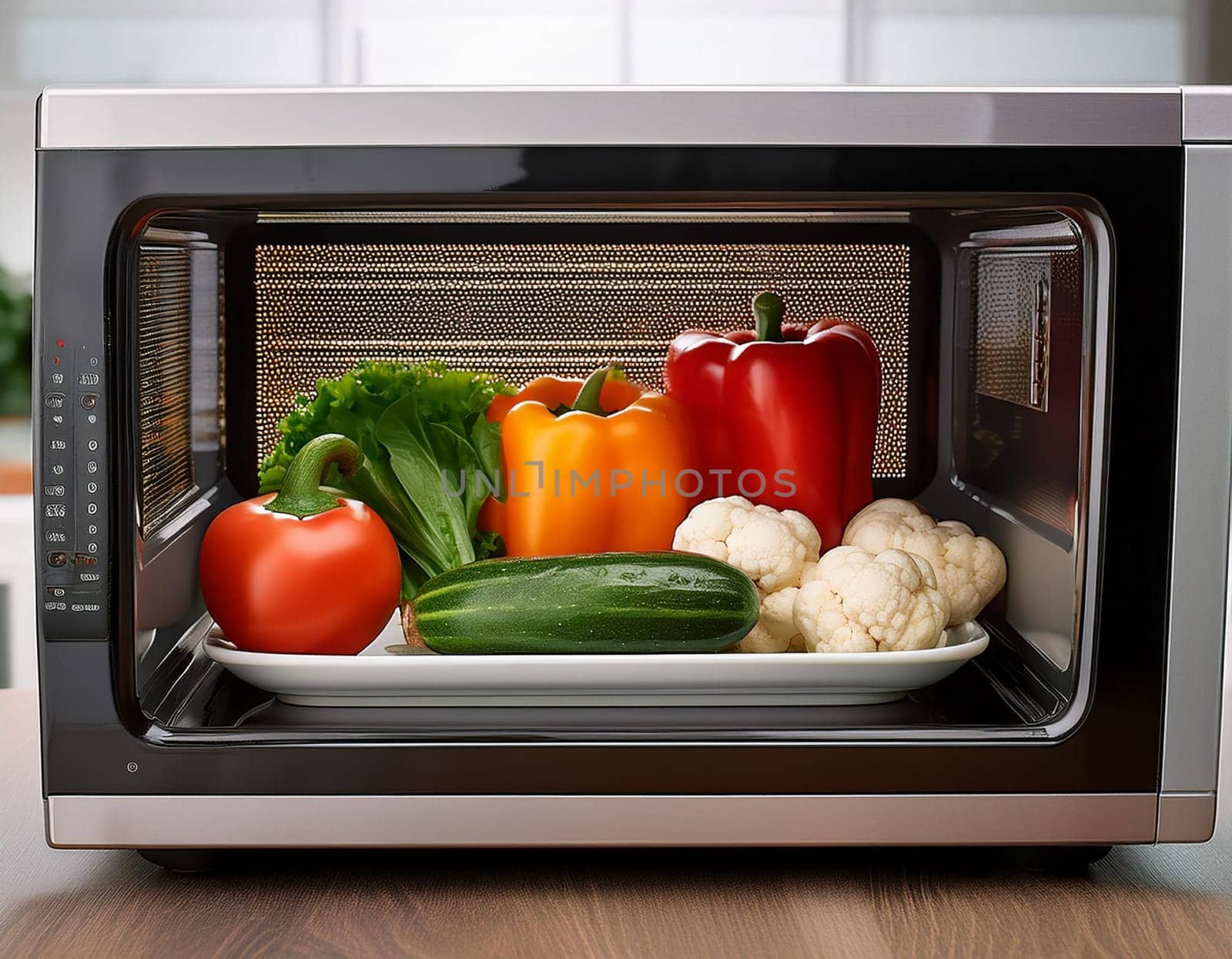 vegetables in a microwave oven, AI generated image