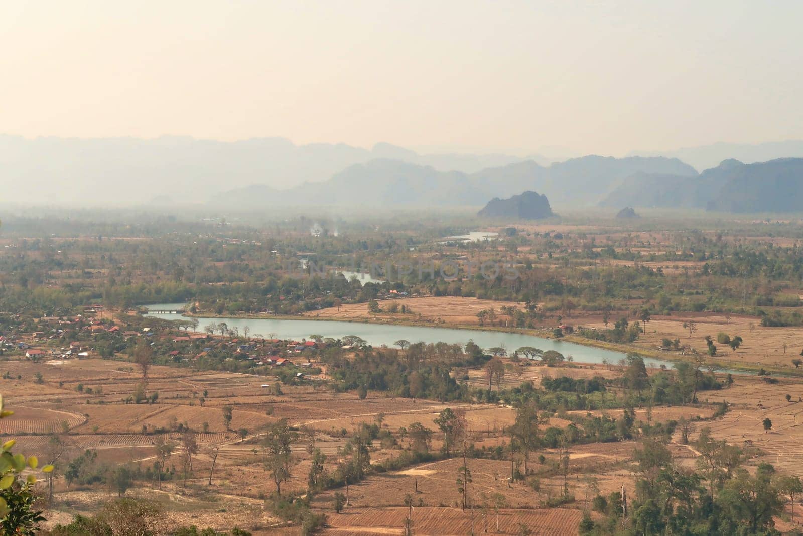 Spectacular view Ban Namsanam, a small village, town close to Ba Hin, another small village, town on the Thakhek Motorbike Loop, Laos 2023