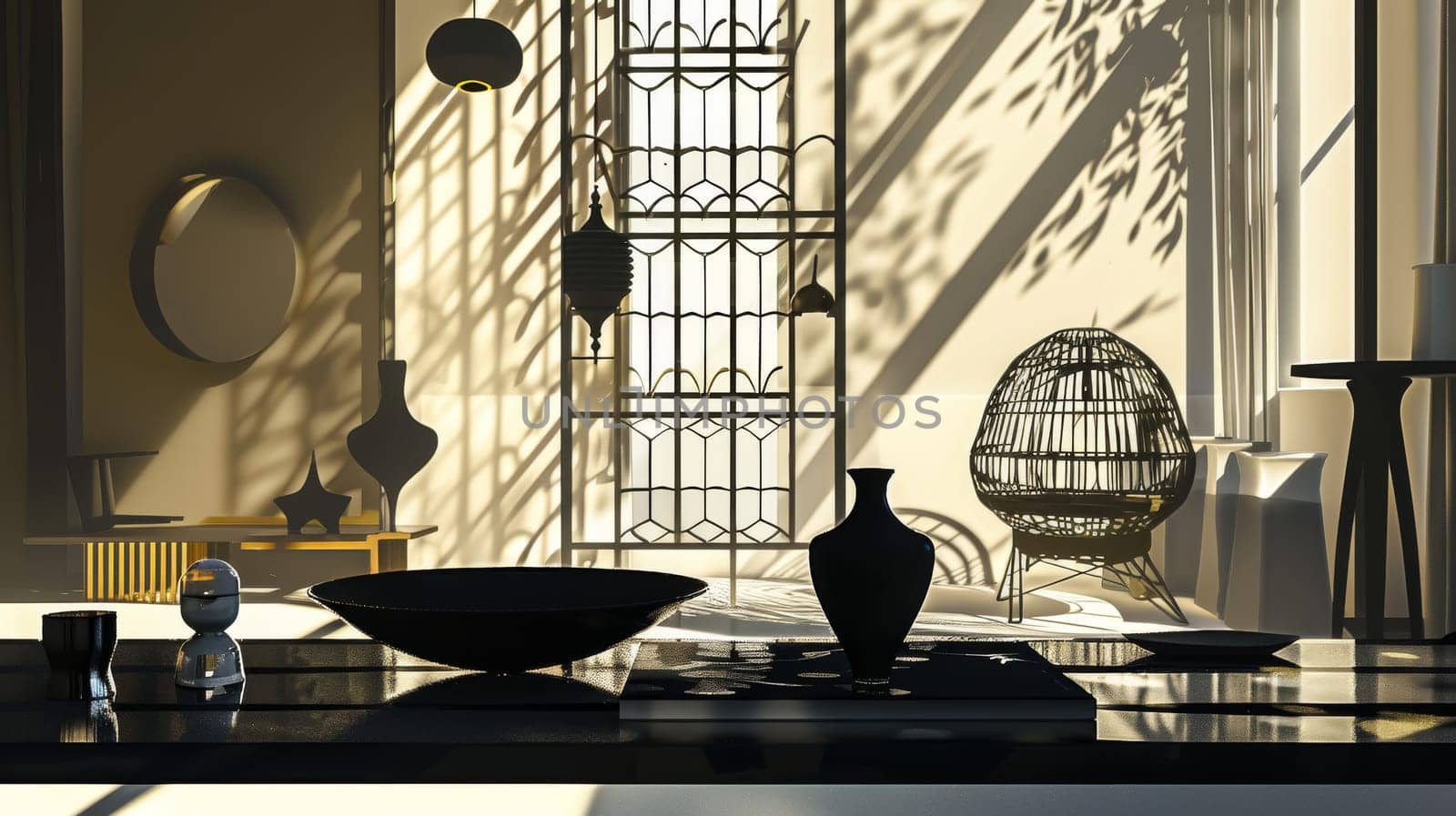 Bold graphic silhouette of decor elements adding a touch of drama to a room